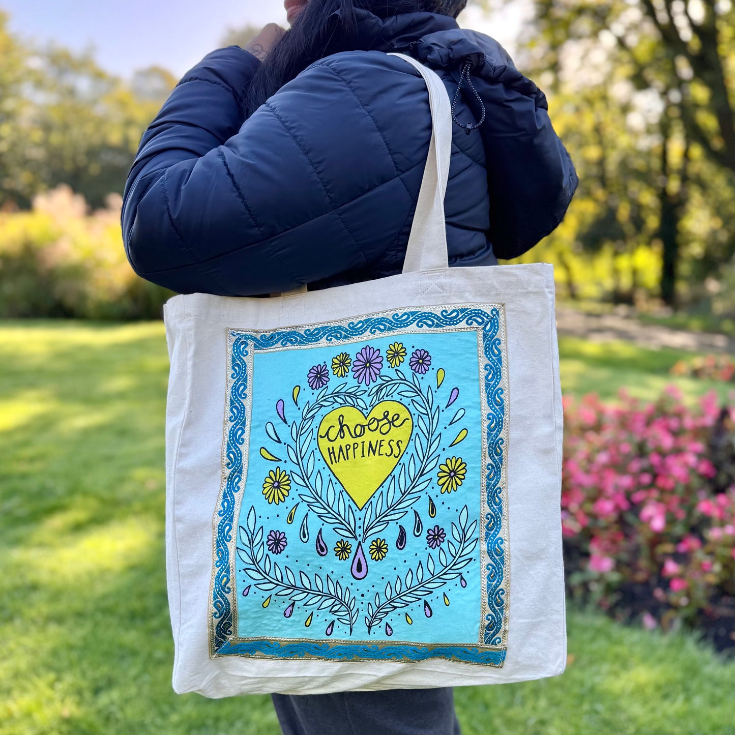choose happiness tote bag - aqua
