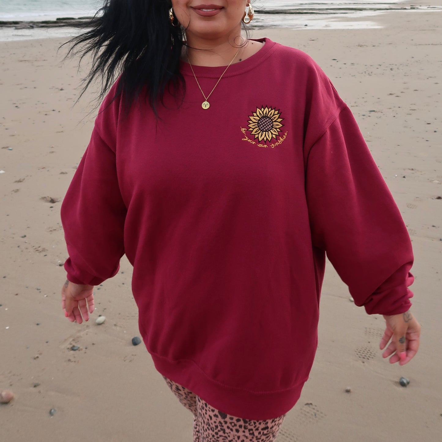 be your own sunshine embroidered sweatshirt - burgundy