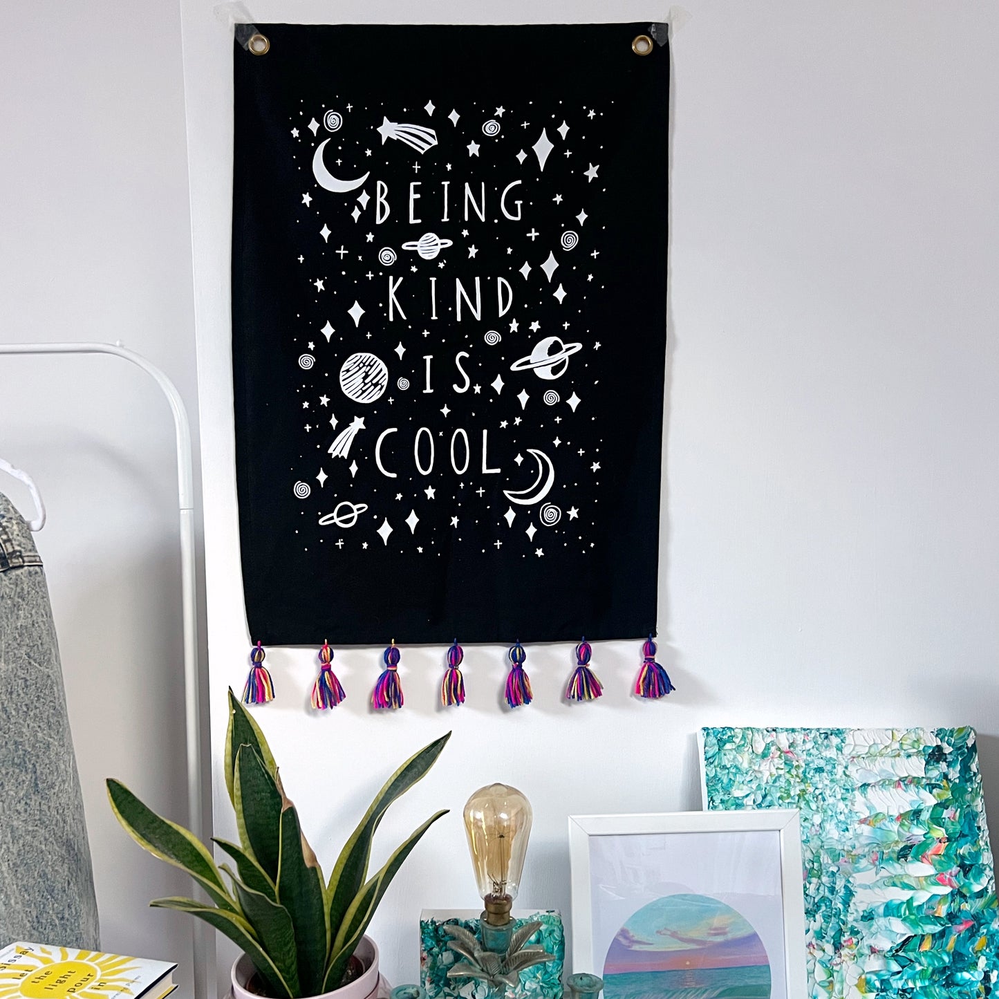 being kind is cool wall hanging - multicolur tassels