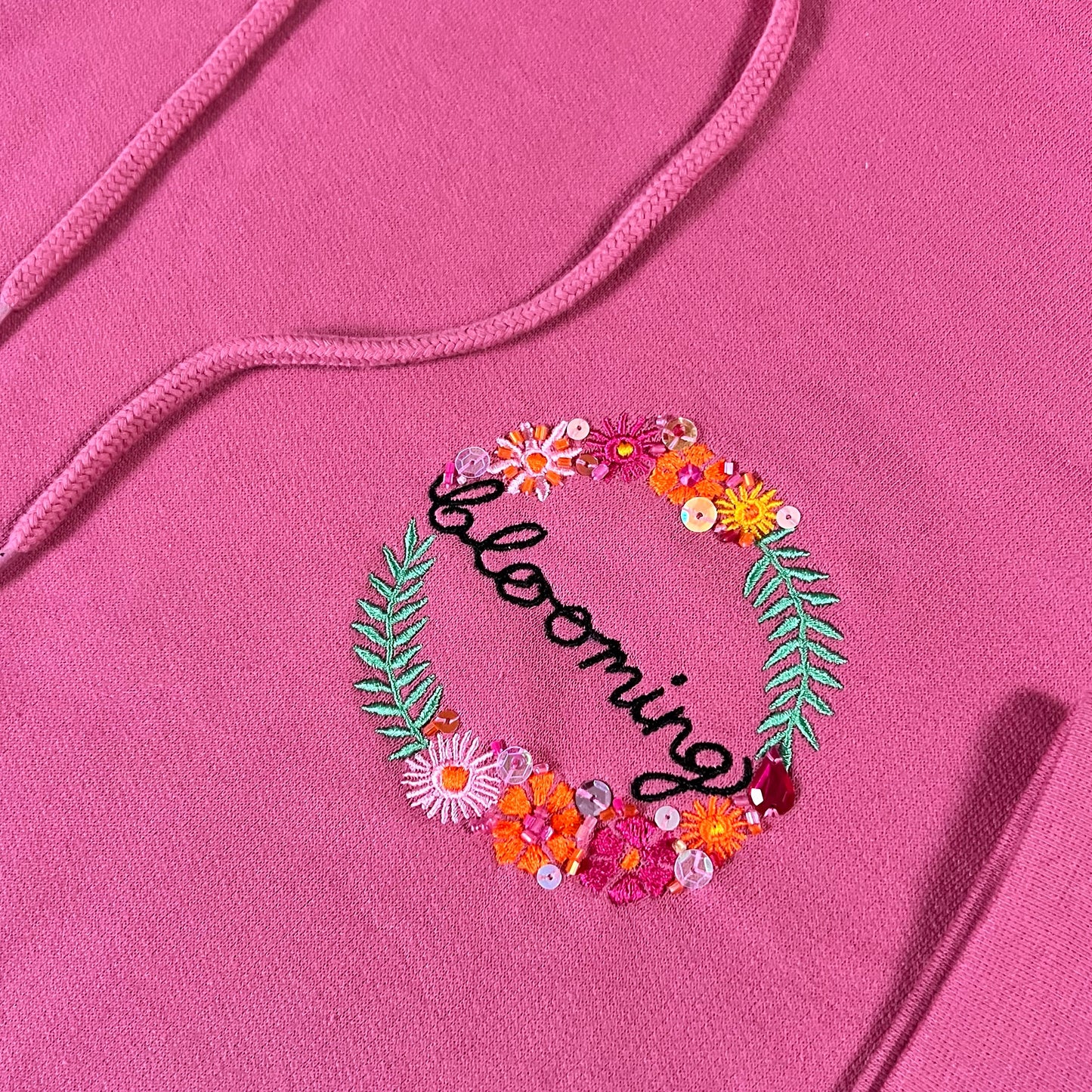 blooming hand-embellished hoodie - pink
