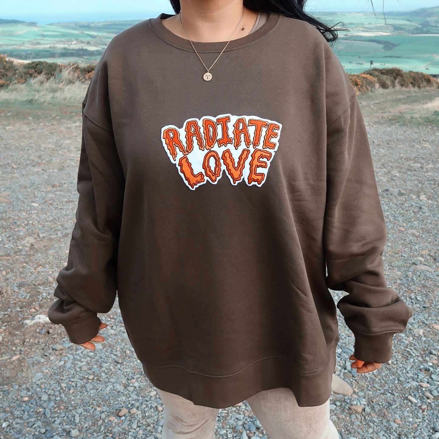 radiate love embroidered sweatshirt - dark olive green