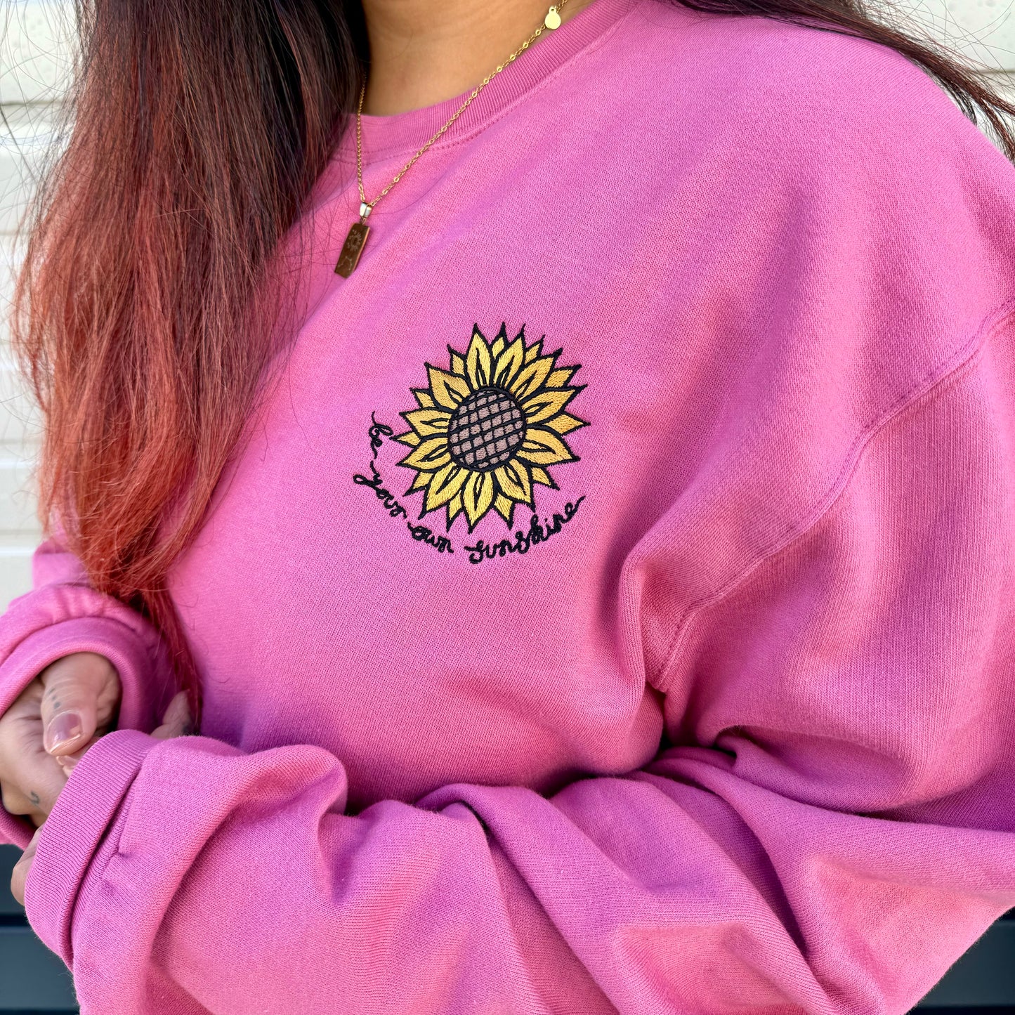 be your own sunshine embroidered sweatshirt - deep pink