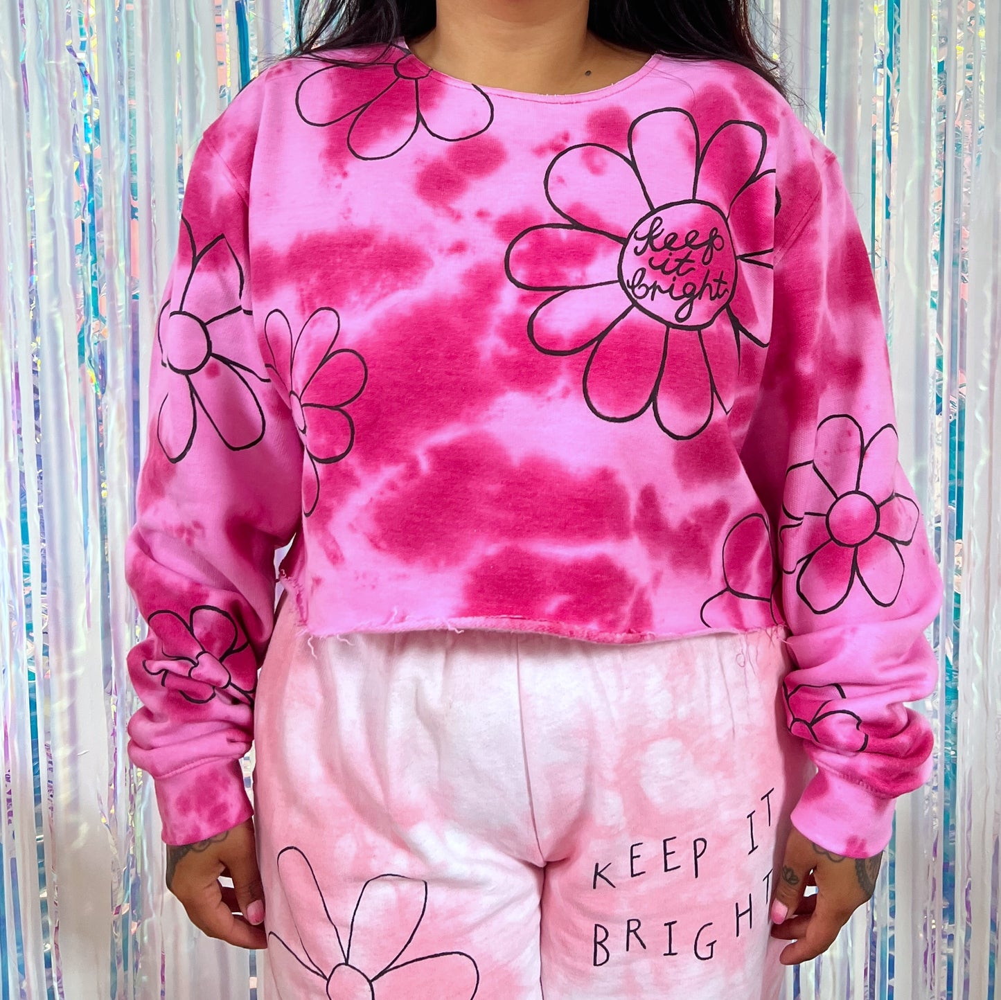 flower power tie-dye crop sweatshirt