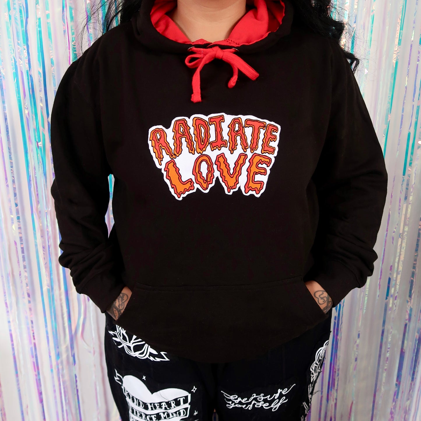 radiate love embroidered hoodie - black & red