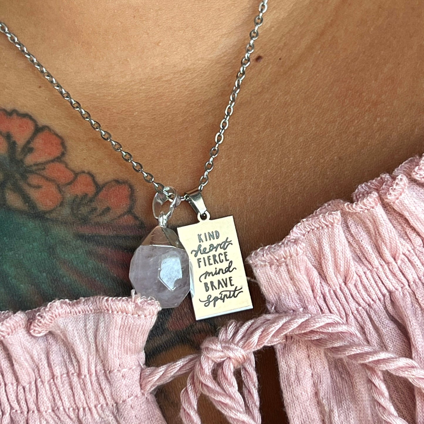 kind heart fierce mind brave spirit crystal necklaces