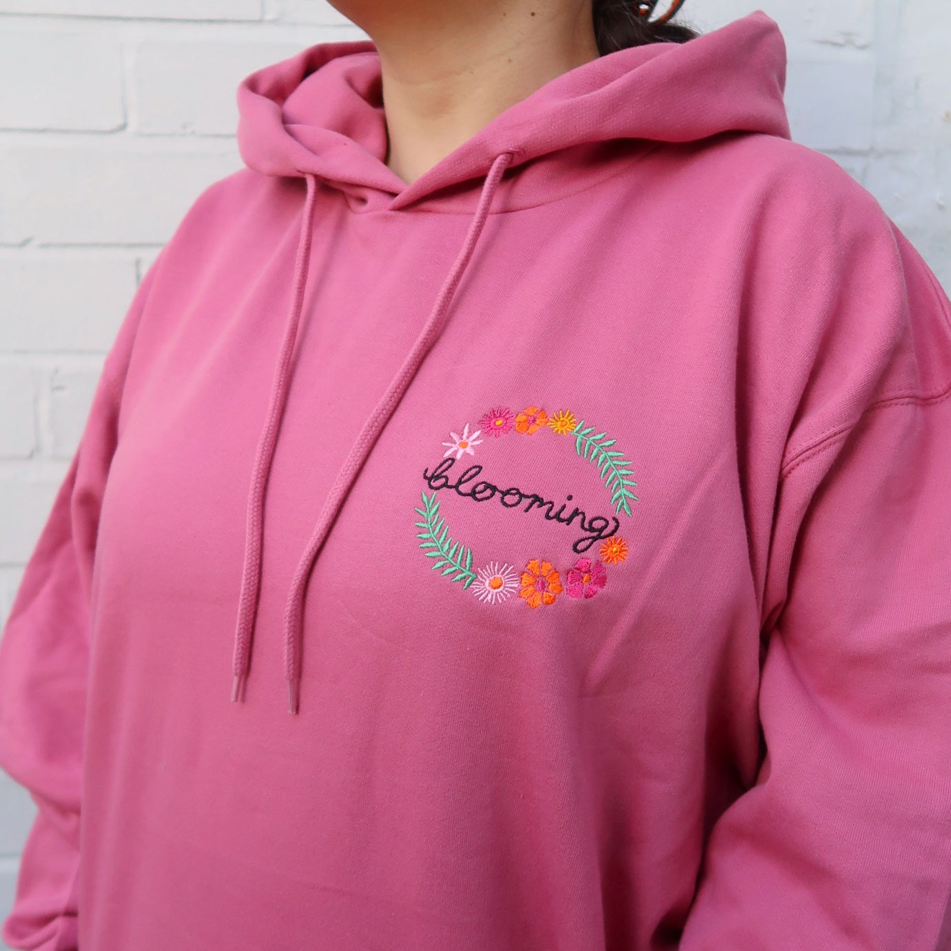 blooming embroidered hoodie - deep pink