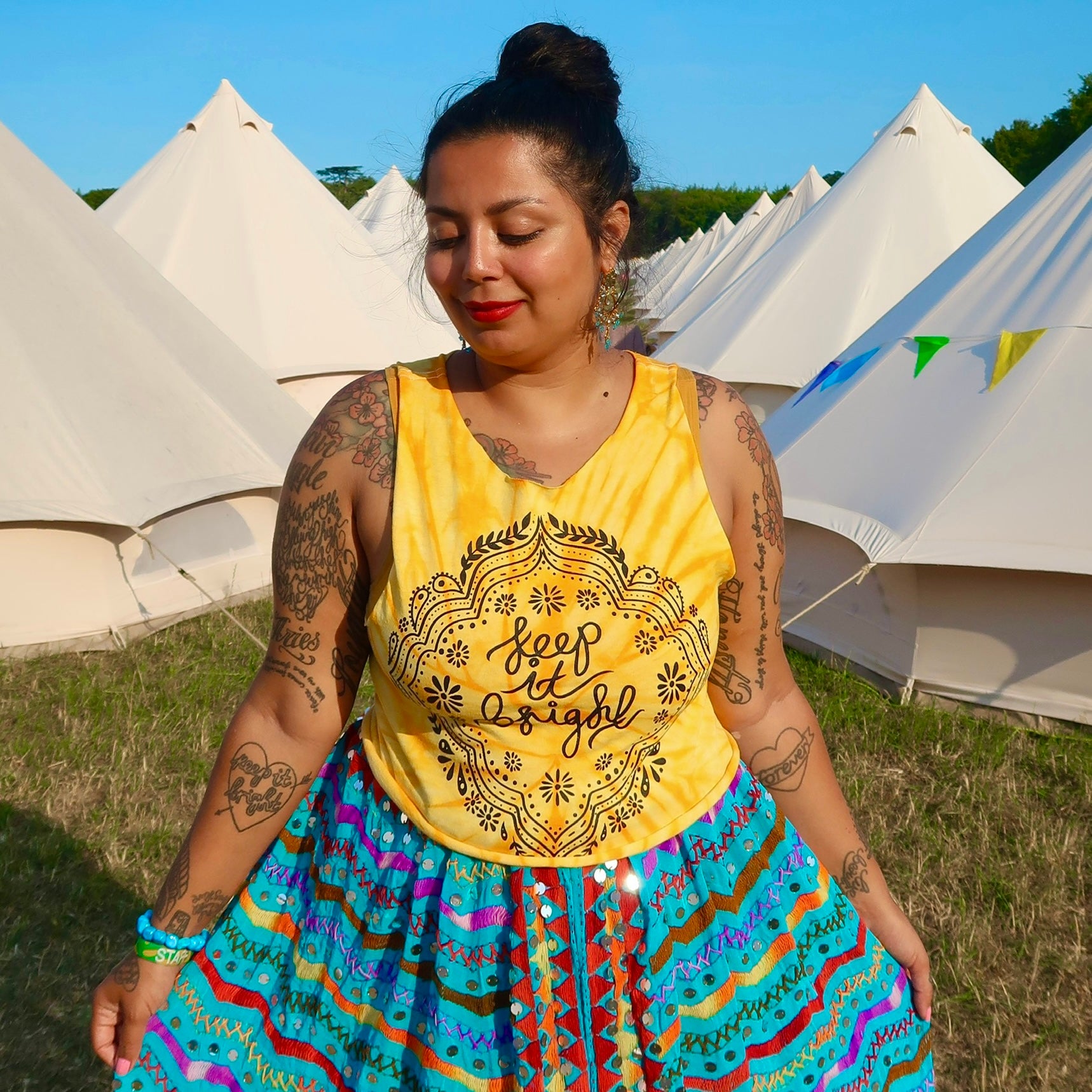 be your own sunshine yellow tie-dye t-shirt with sunflower design