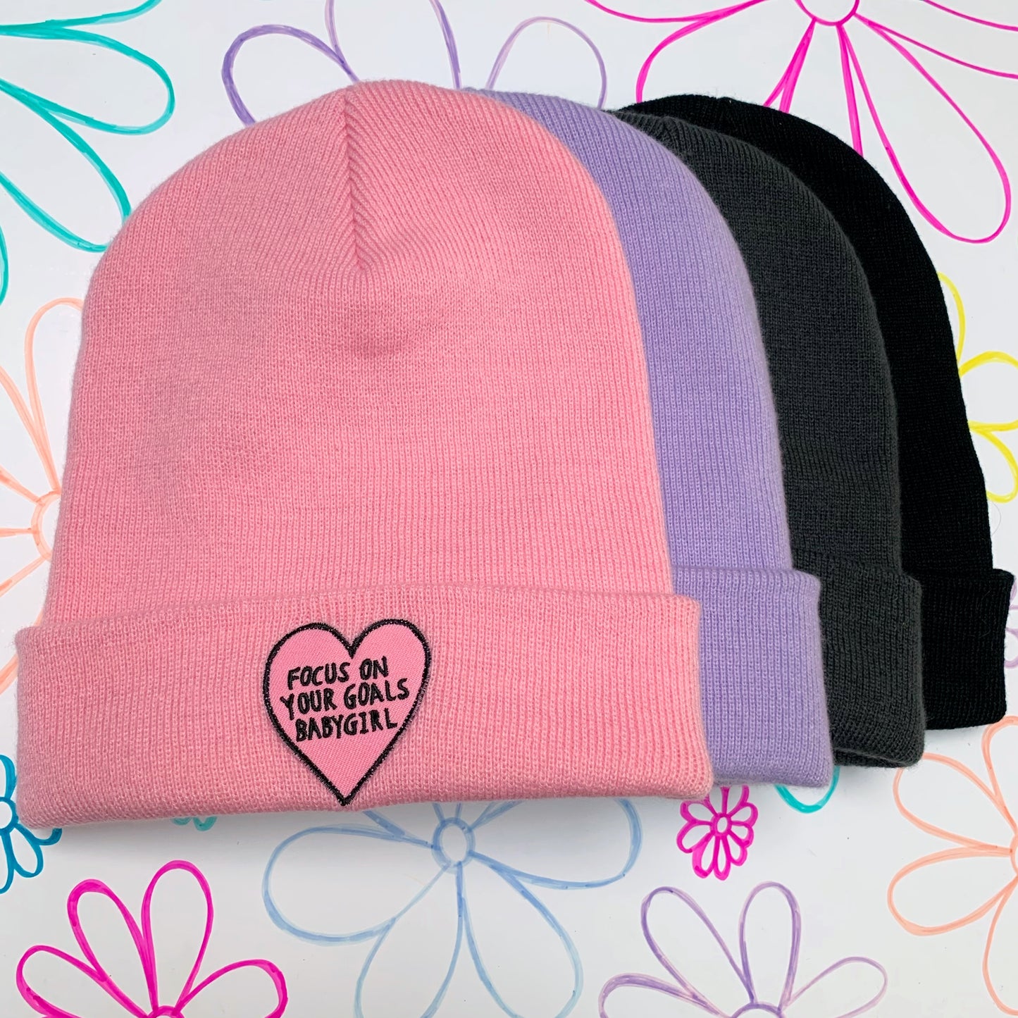 focus on your goals babygirl beanie hats