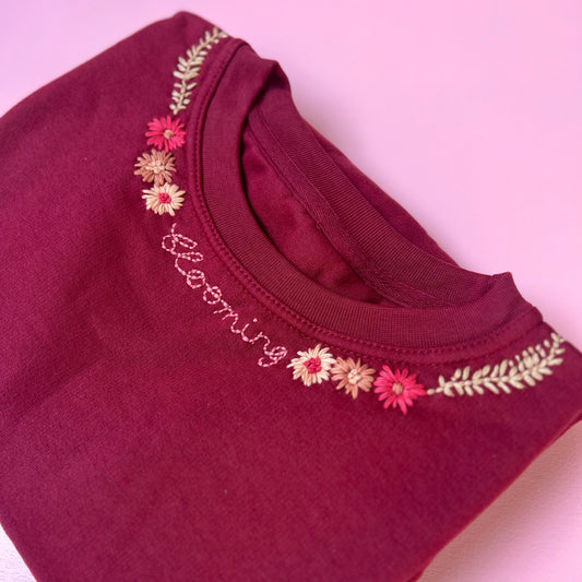 blooming hand-embroidered sweatshirt - burgundy