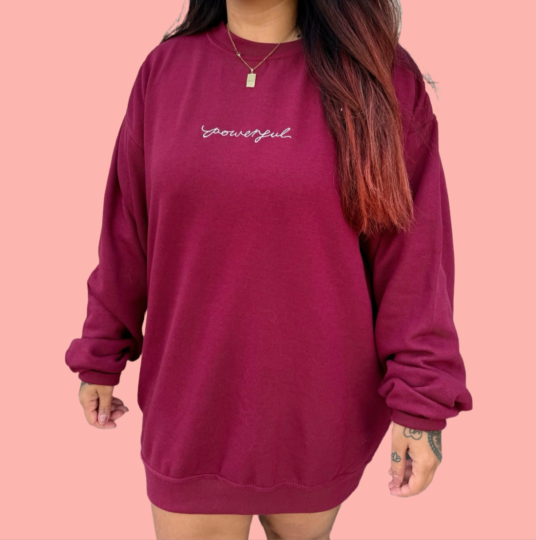 powerful embroidered sweatshirt - burgundy