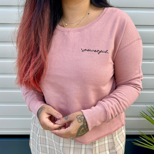 powerful embroidered crop sweatshirt - dusky pink v.2