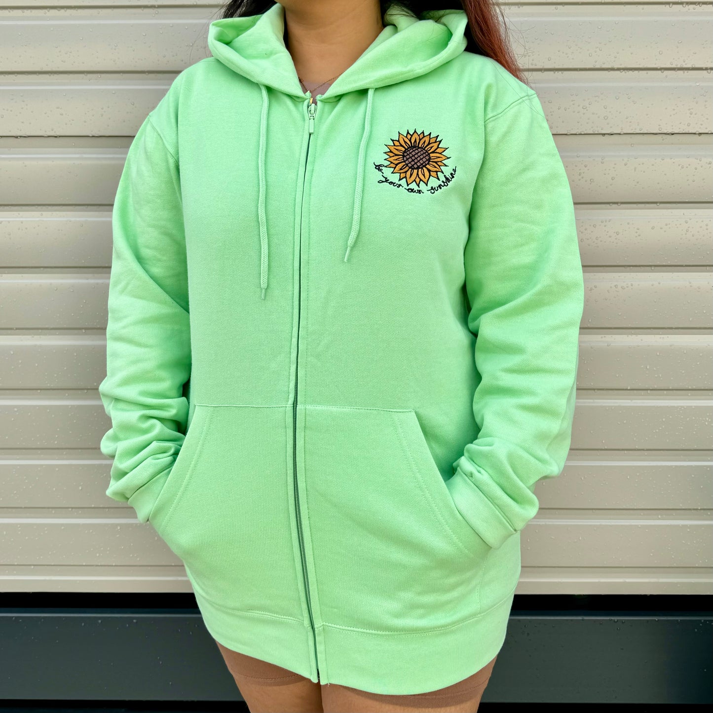 be your own sunshine embroidered zip-up hoodie - mint