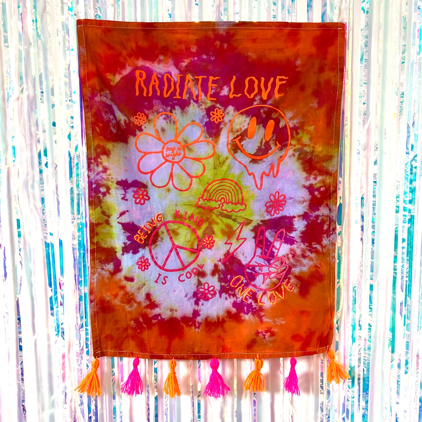 hippie heart tie dye wall hanging - sunset