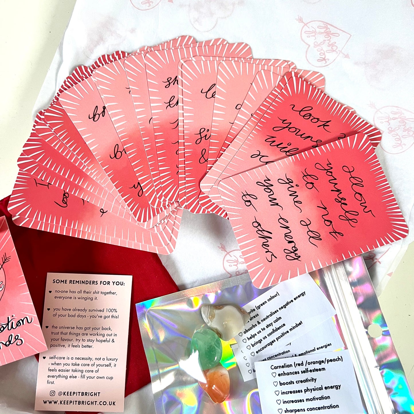 wellbeing gift set - affirmation cards & crystals