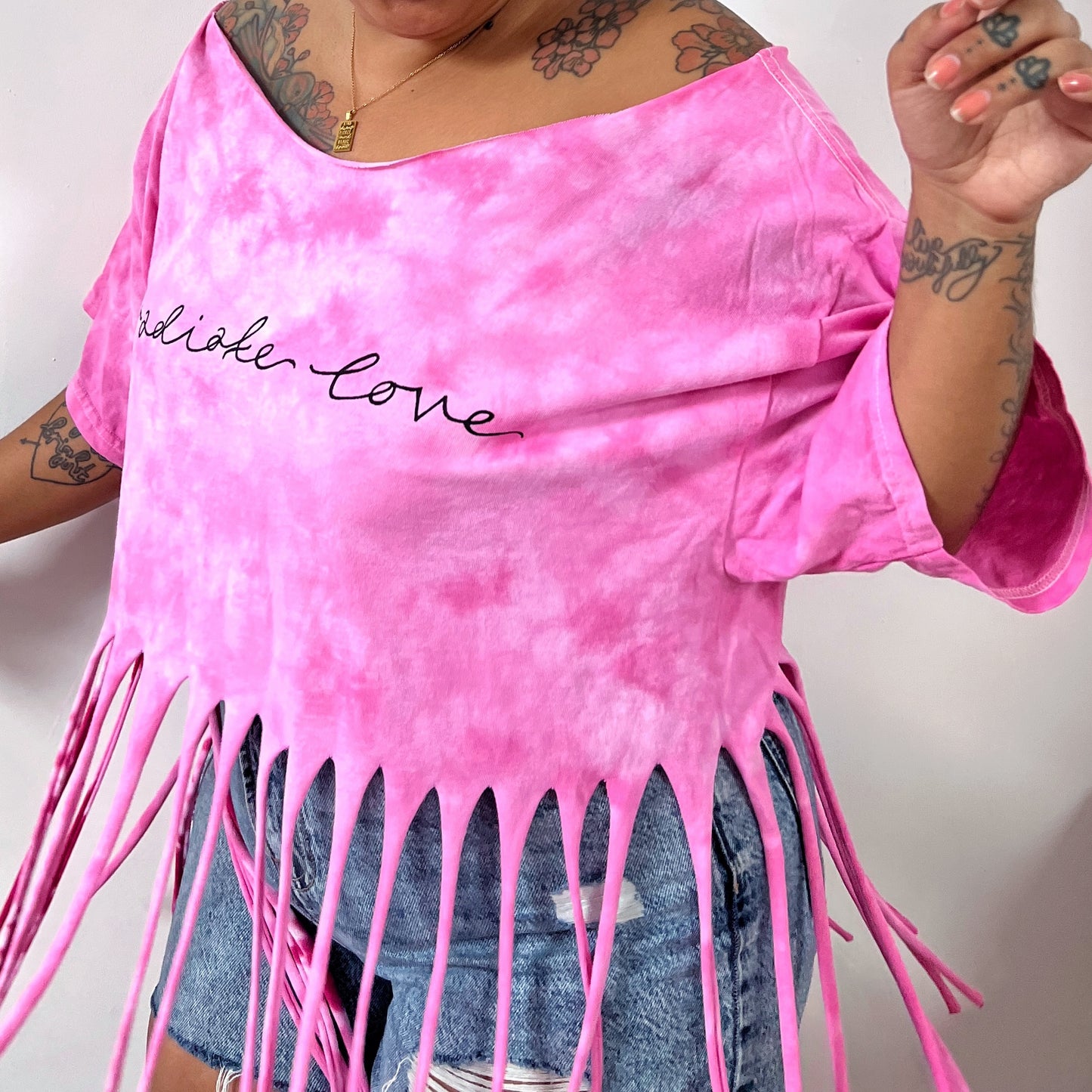 radiate love tie-dye tassel top