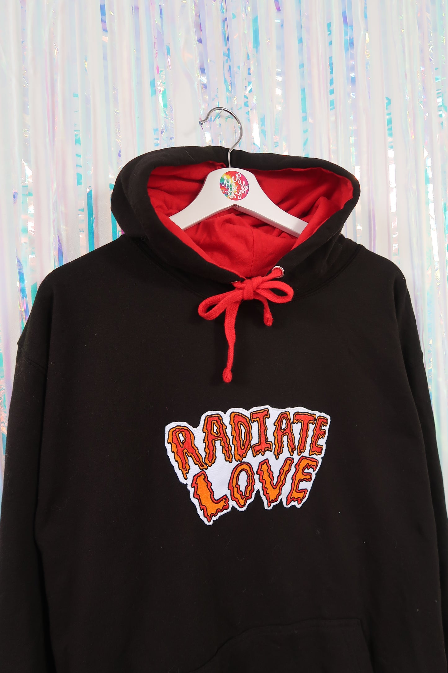 radiate love embroidered hoodie - black & red