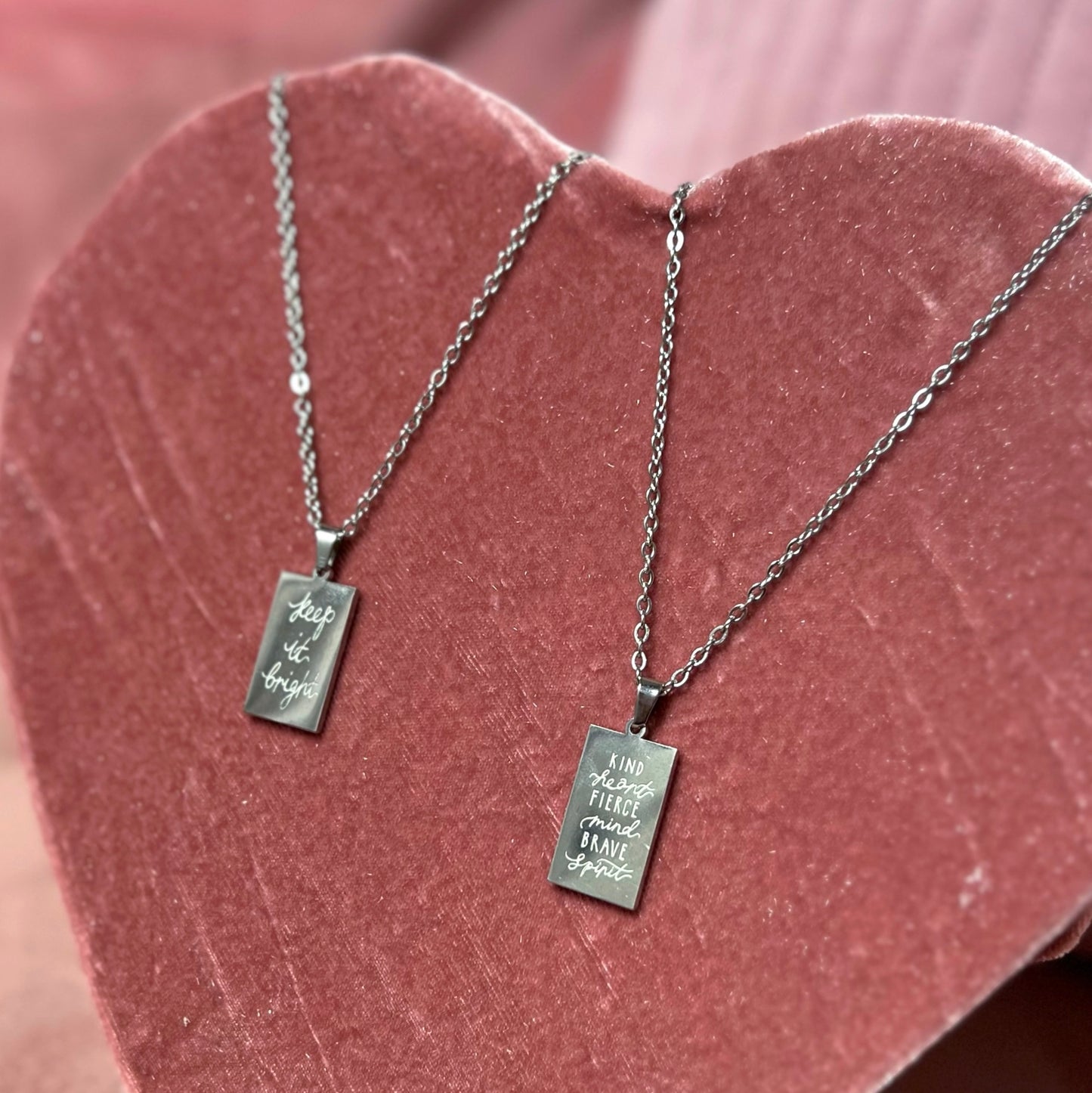 kind heart fierce mind brave spirit double-sided necklace - silver