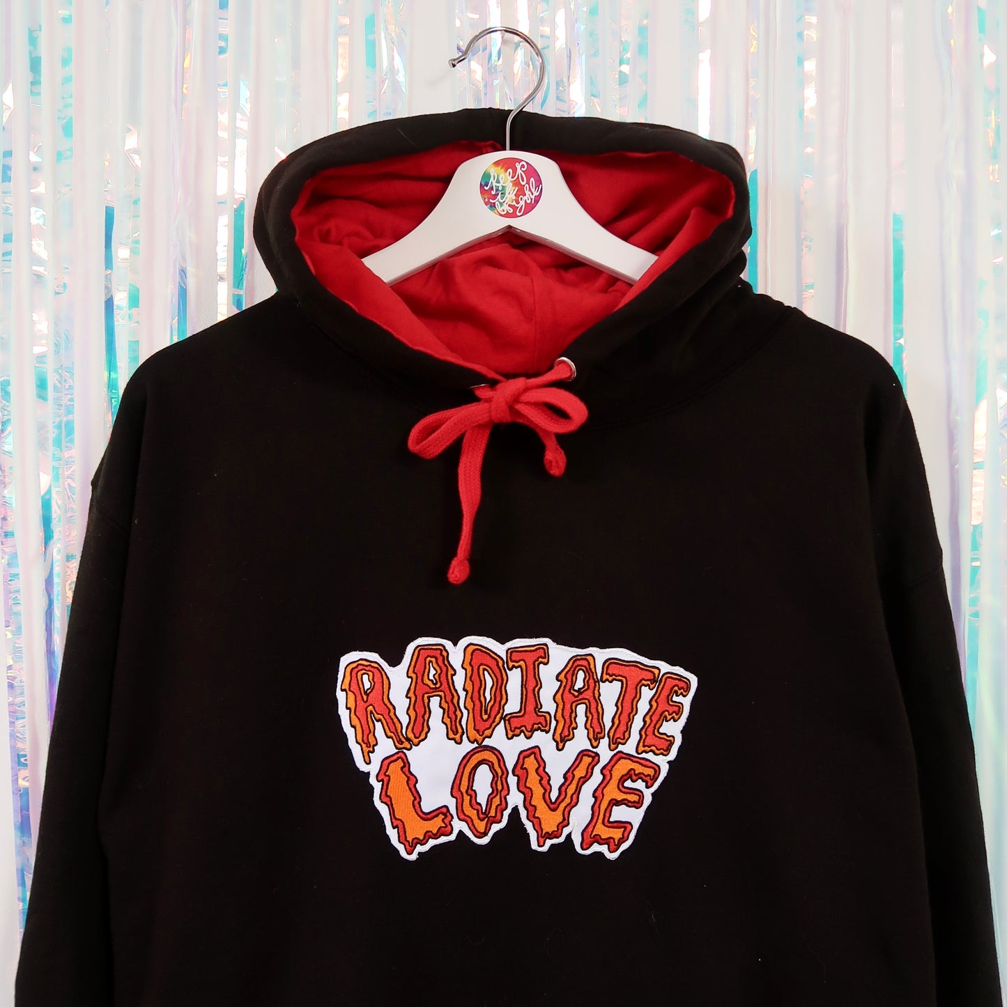 radiate love embroidered hoodie - black & red