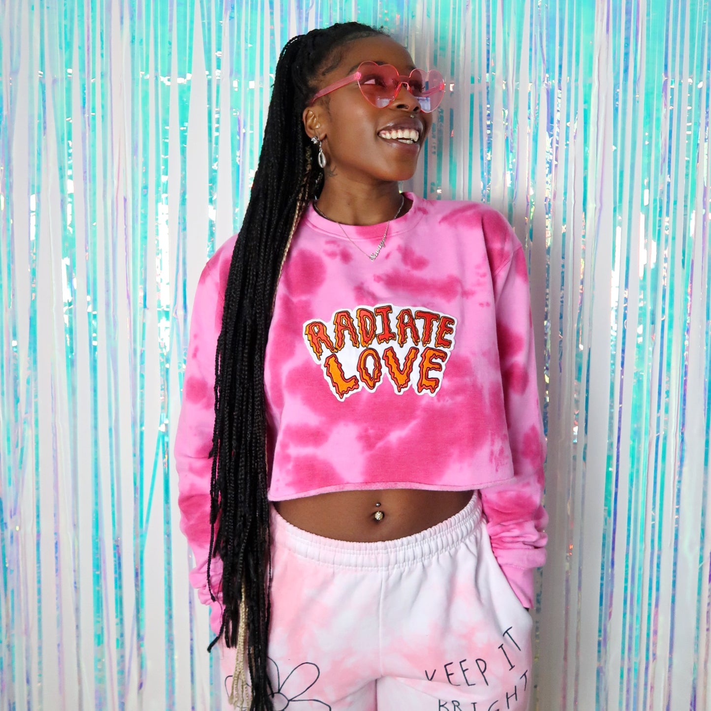 radiate love tie dye crop sweatshirt - pink