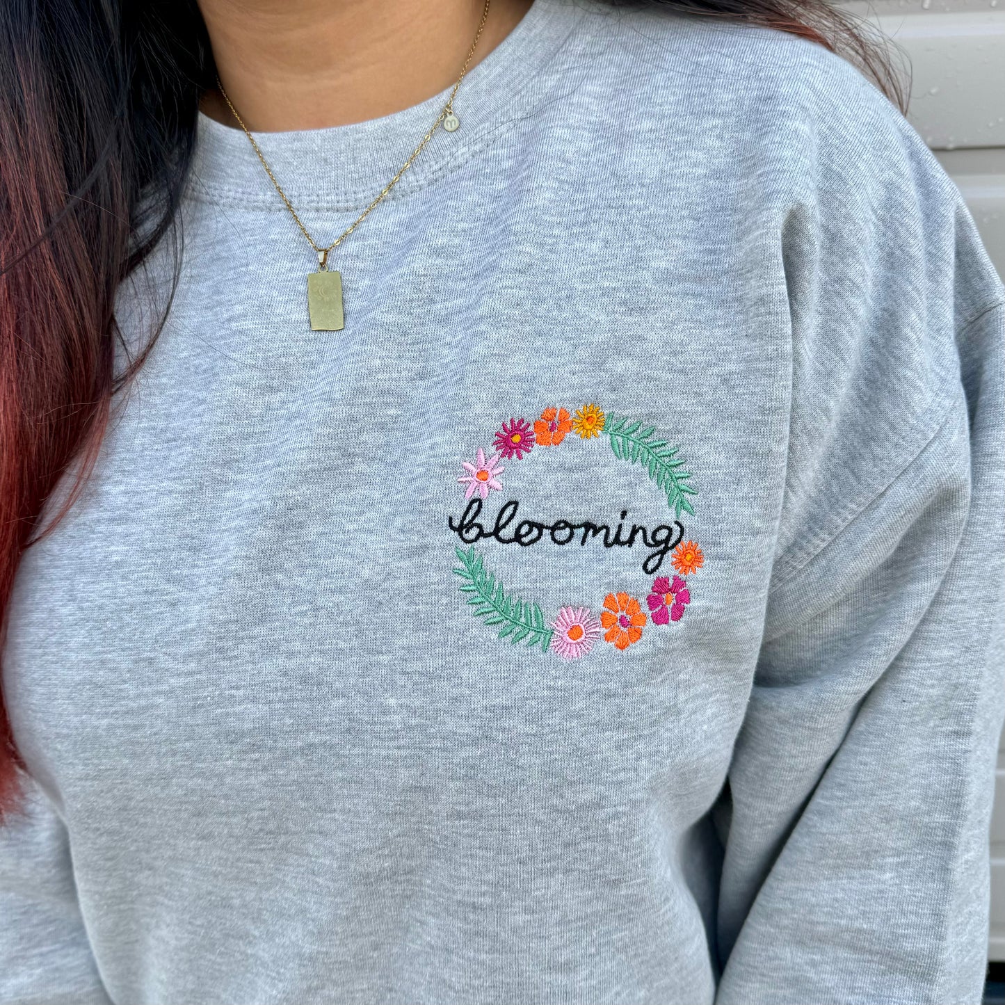 blooming embroidered sweatshirt - light grey