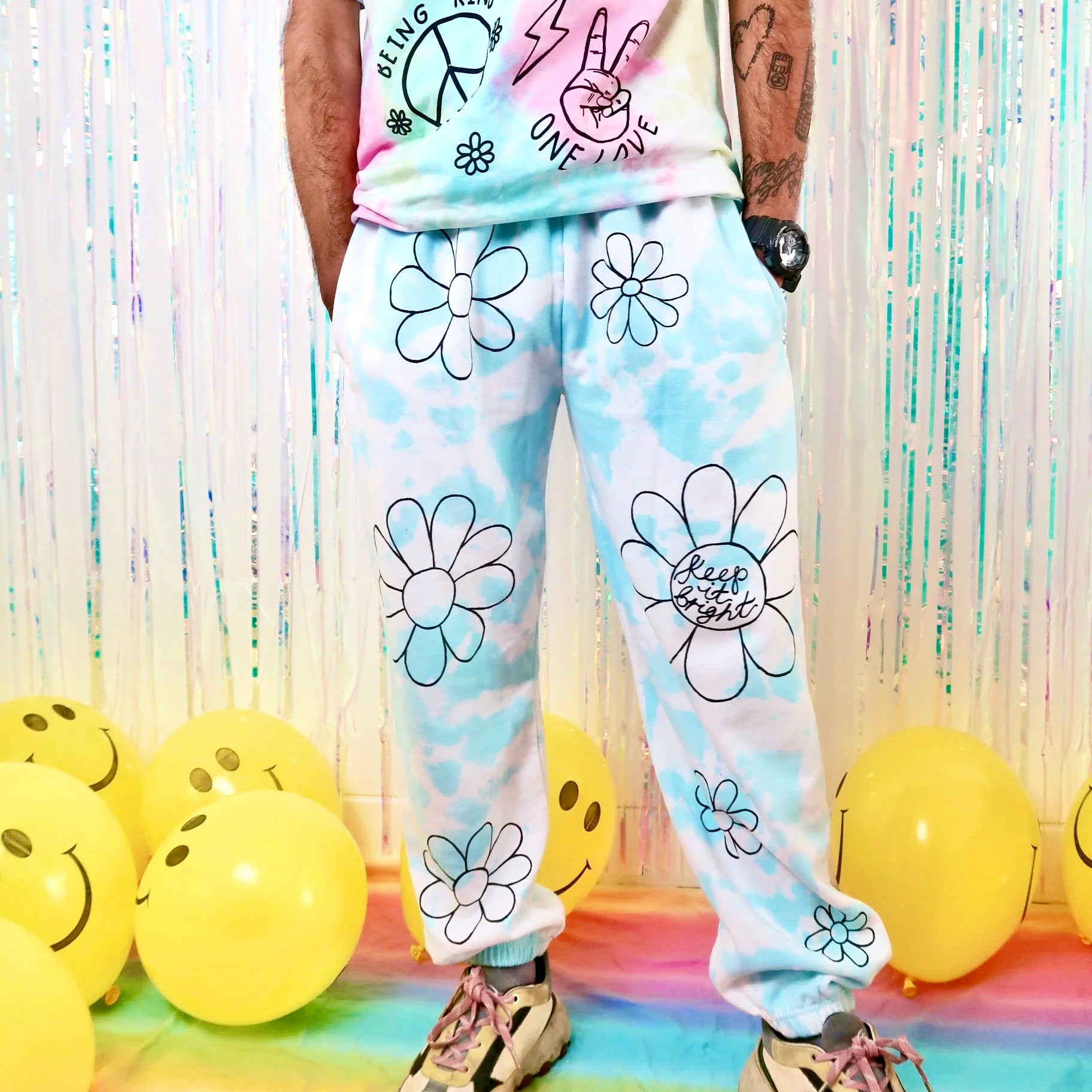 Printing Sweatpants Tie Dye Sweatpants With Daisies Daisy Tie Dye