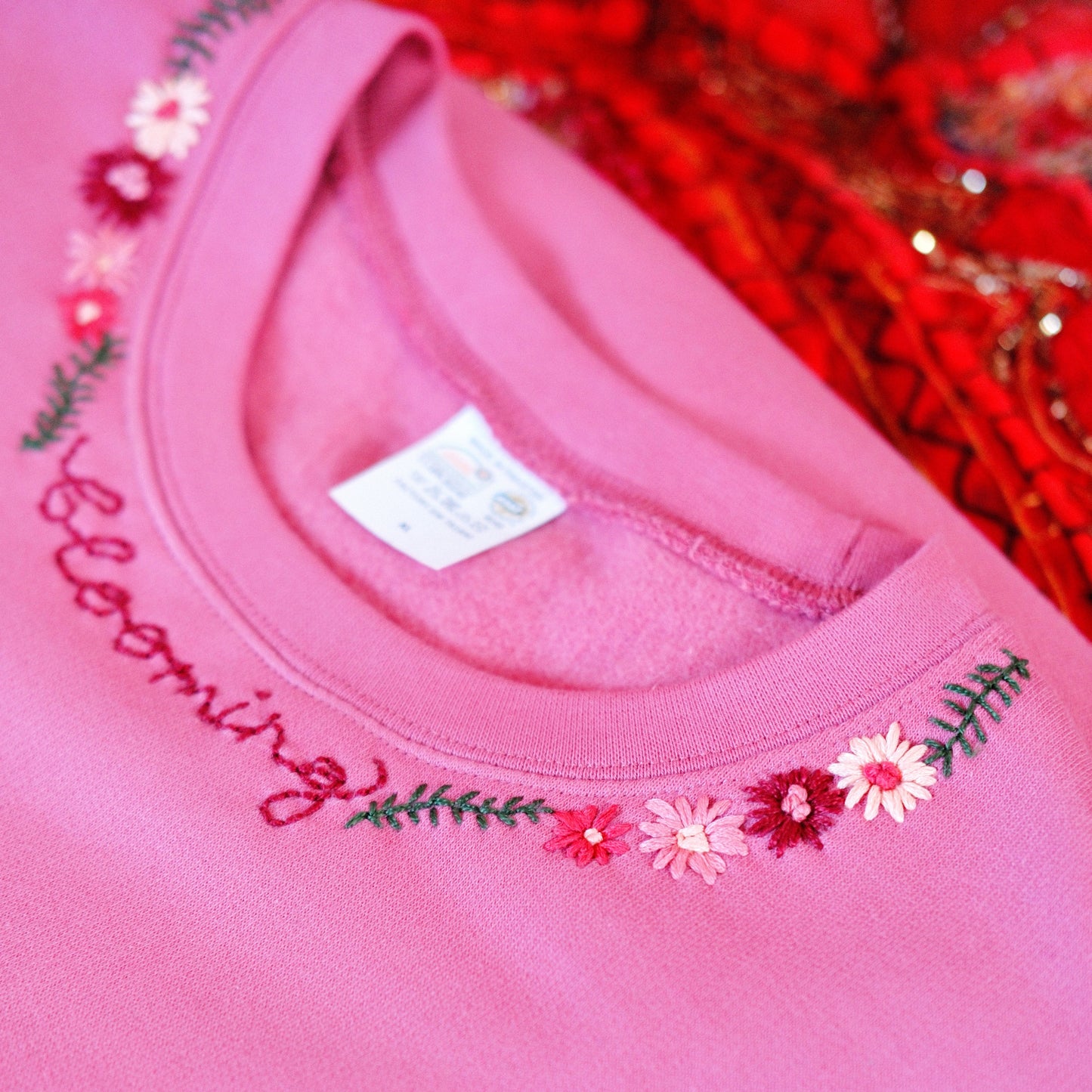 blooming hand-embroidered sweatshirt - pink v.2