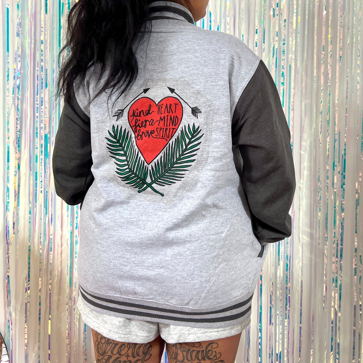 kind heart, fierce mind, brave spirit varsity jacket