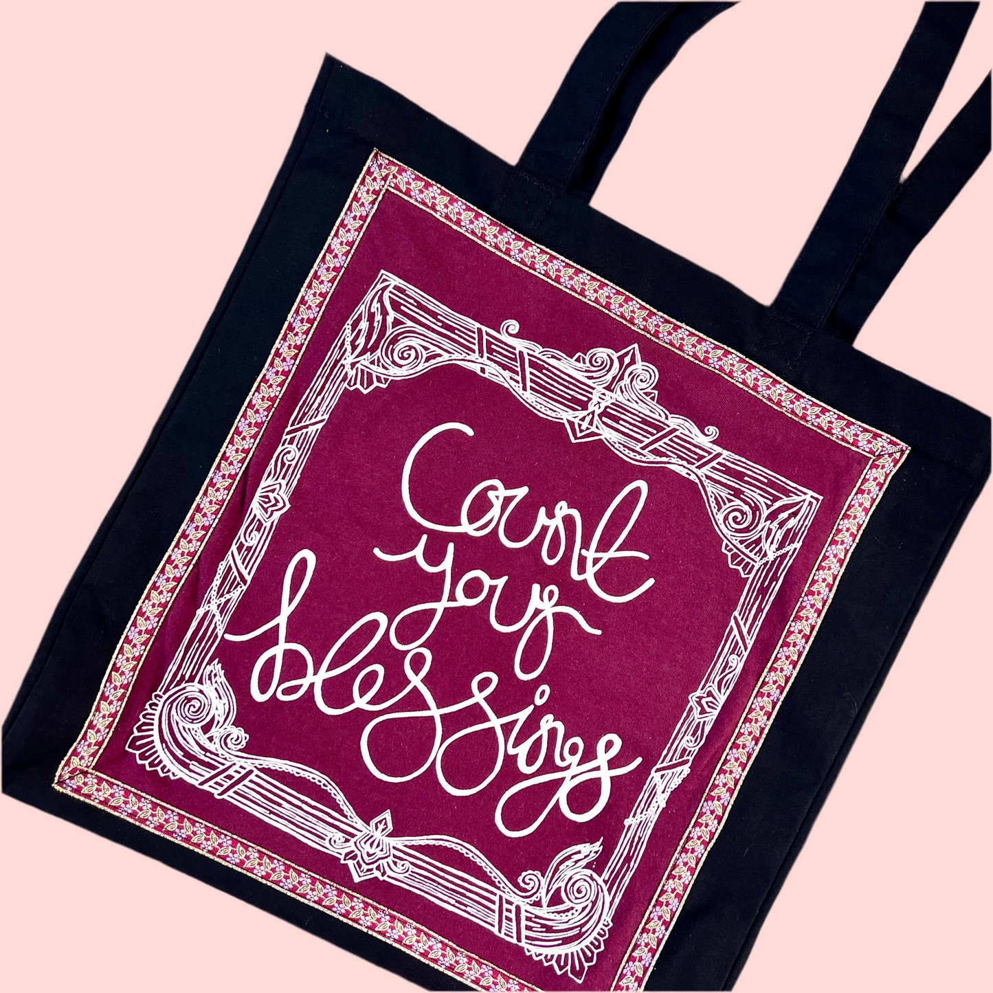 count your blessings tote bag - burgundy