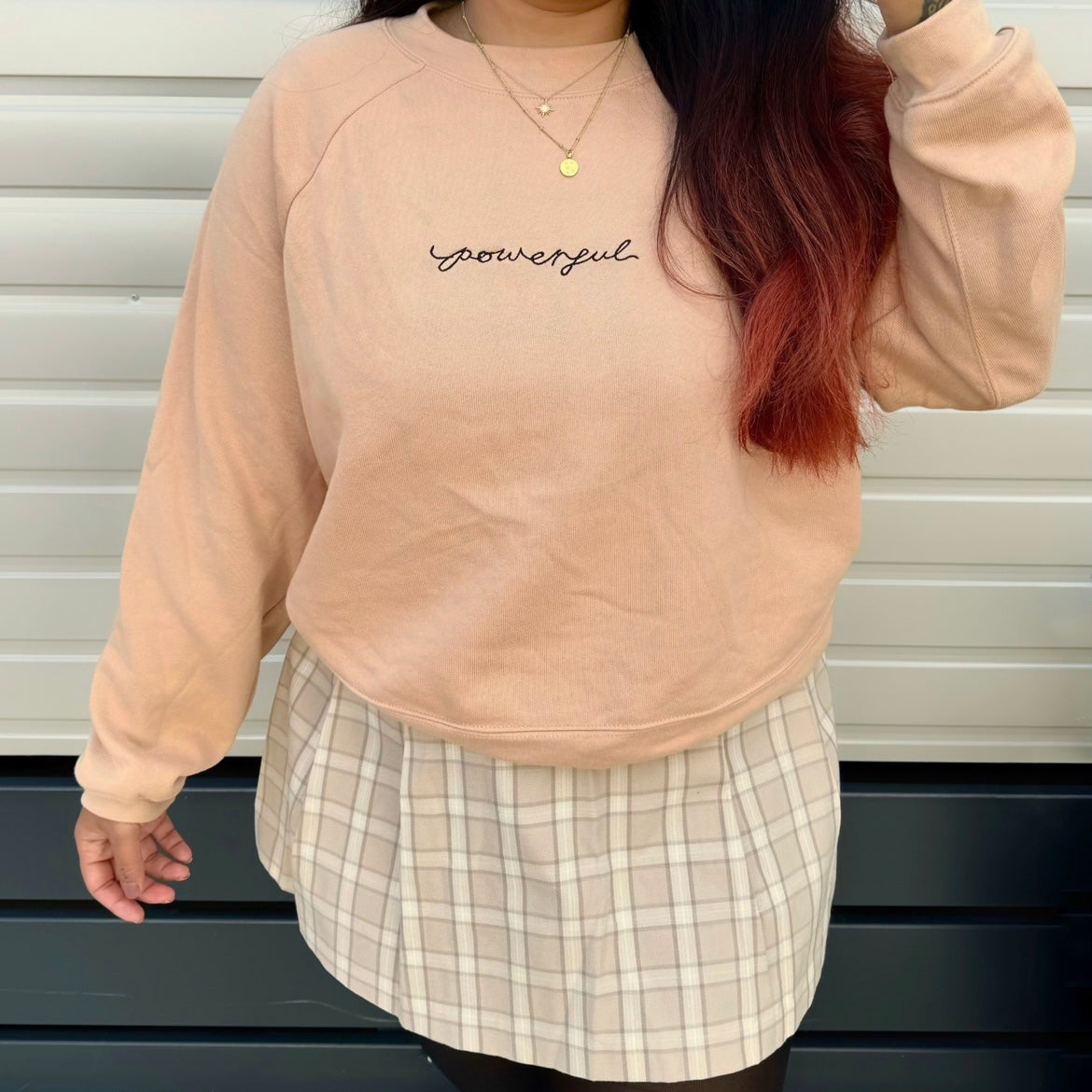 powerful embroidered crop sweatshirt - beige