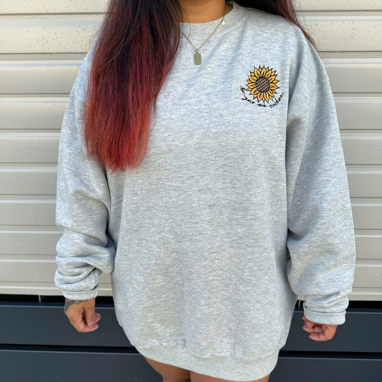 be your own sunshine embroidered sweatshirt - grey