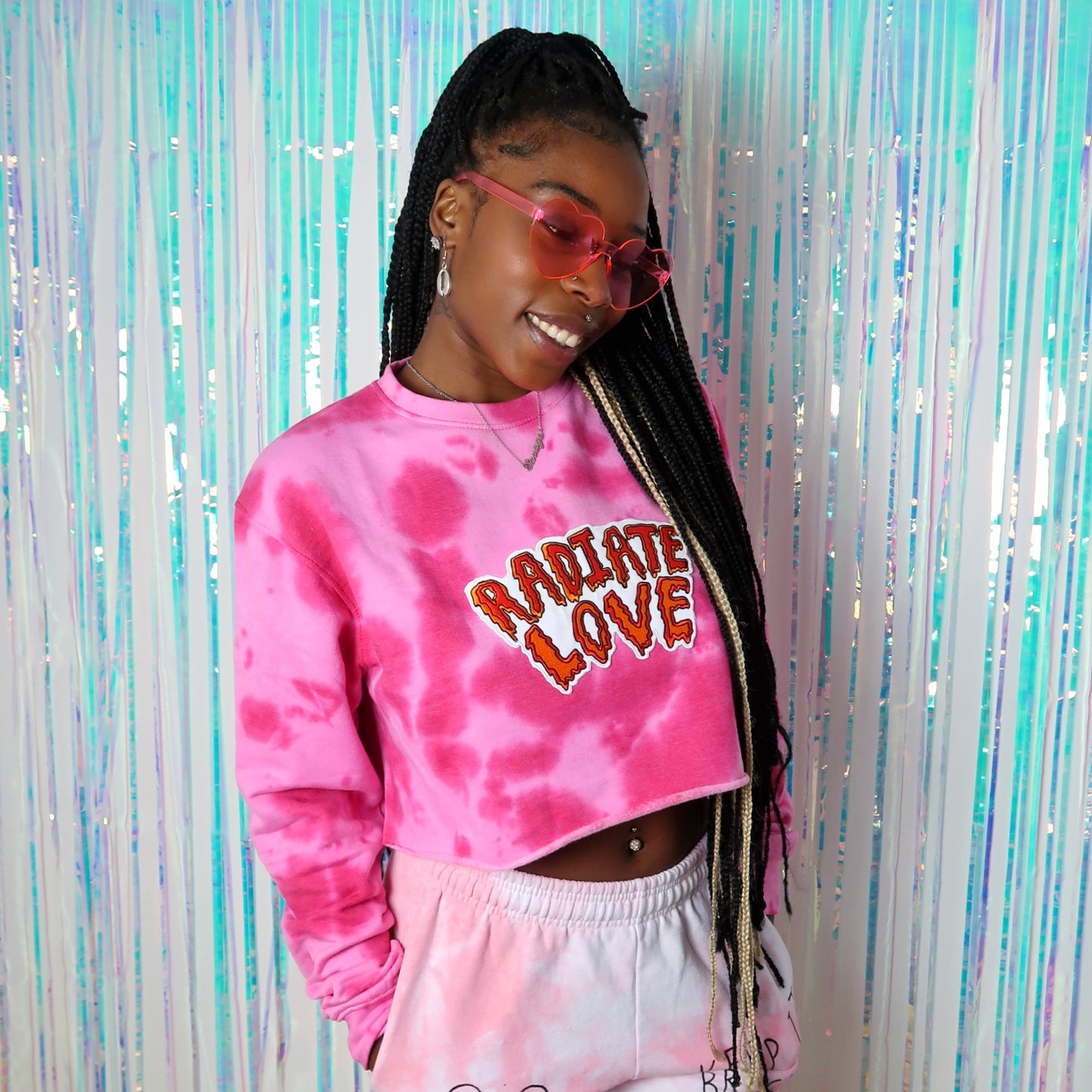 radiate love tie dye crop sweatshirt - pink