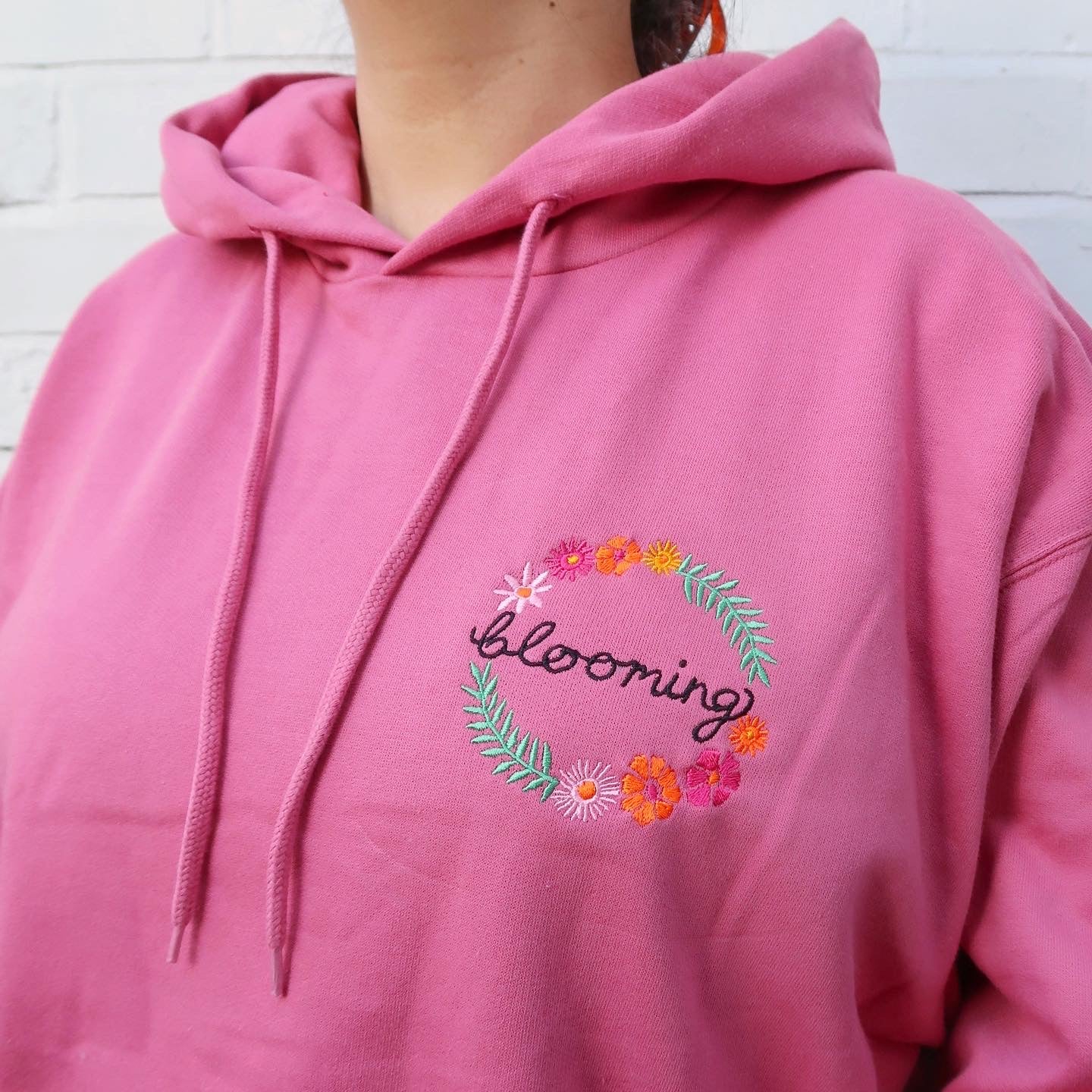 blooming embroidered hoodie - deep pink