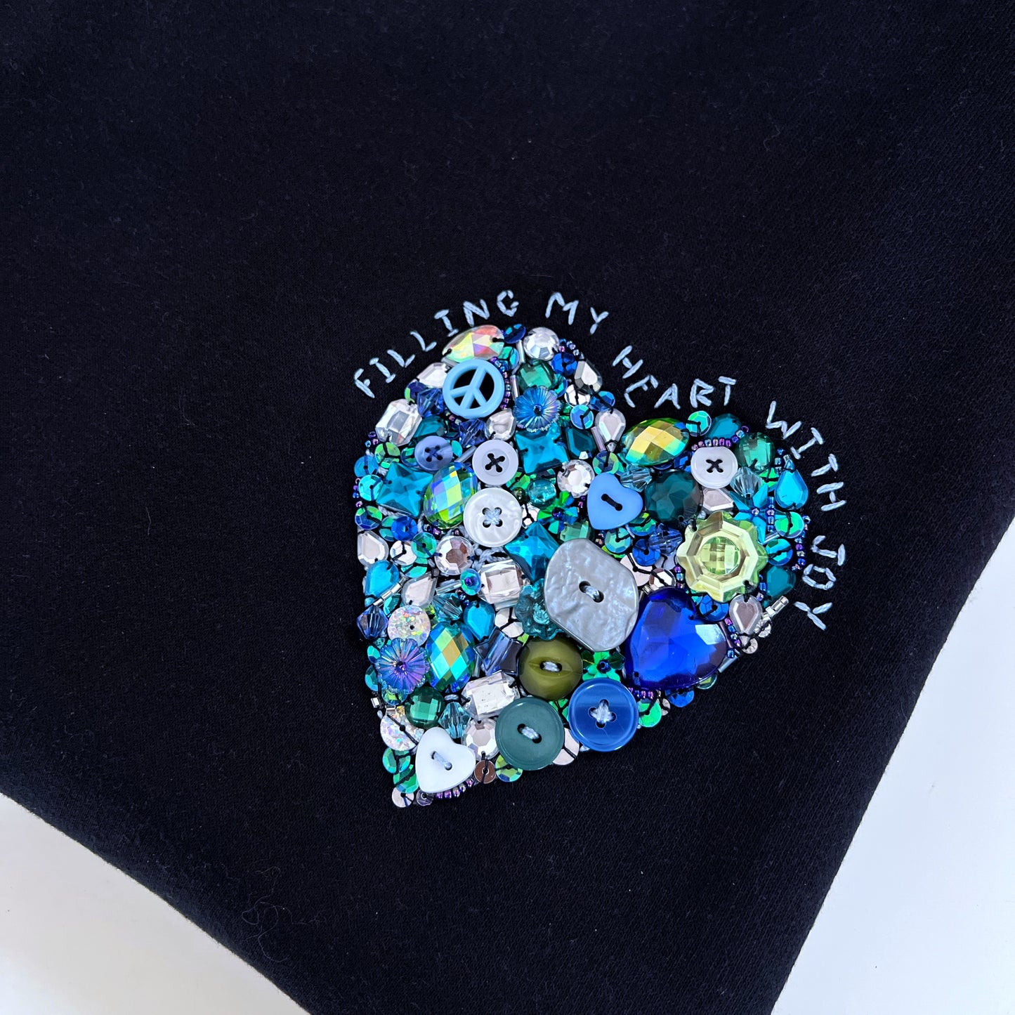 filling my heart with joy - hand-embellished sweatshirt - navy
