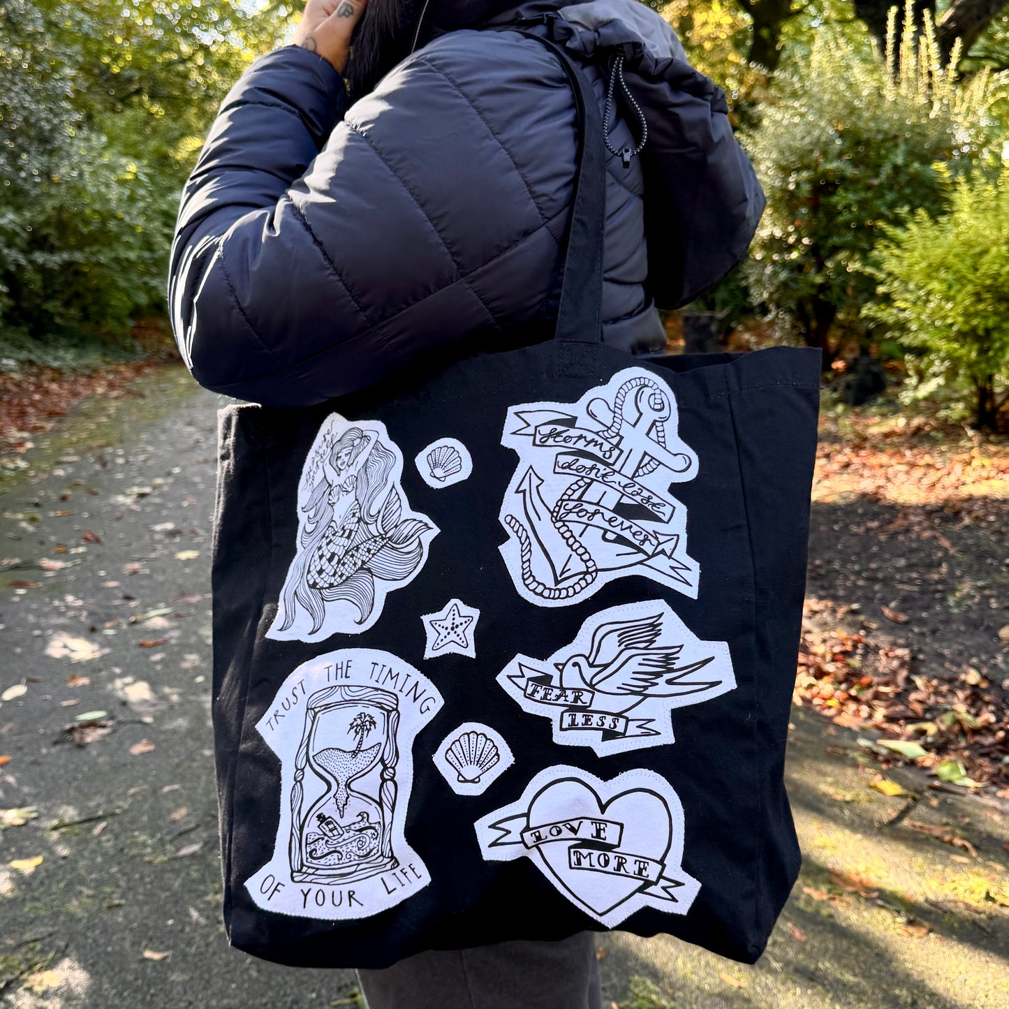 nautical tattoo flash tote bag