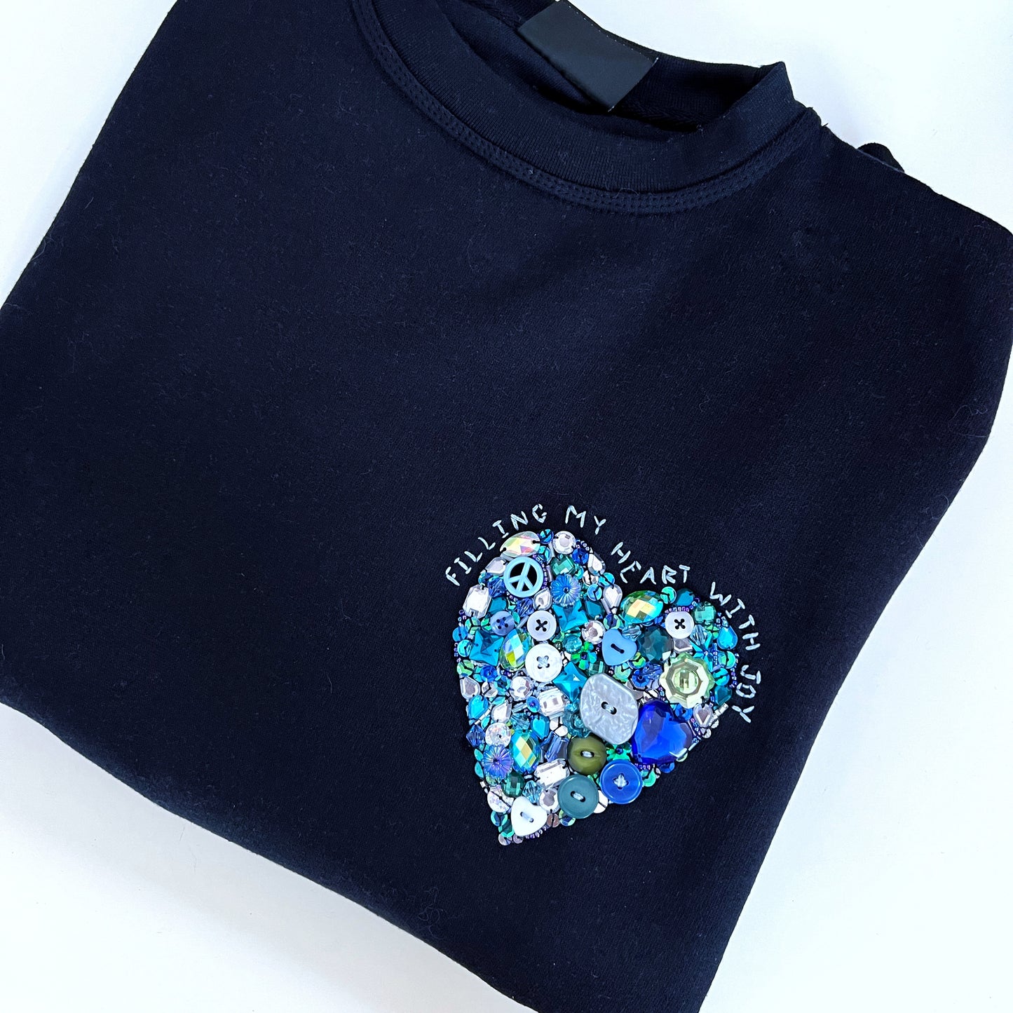 filling my heart with joy - hand-embellished sweatshirt - navy