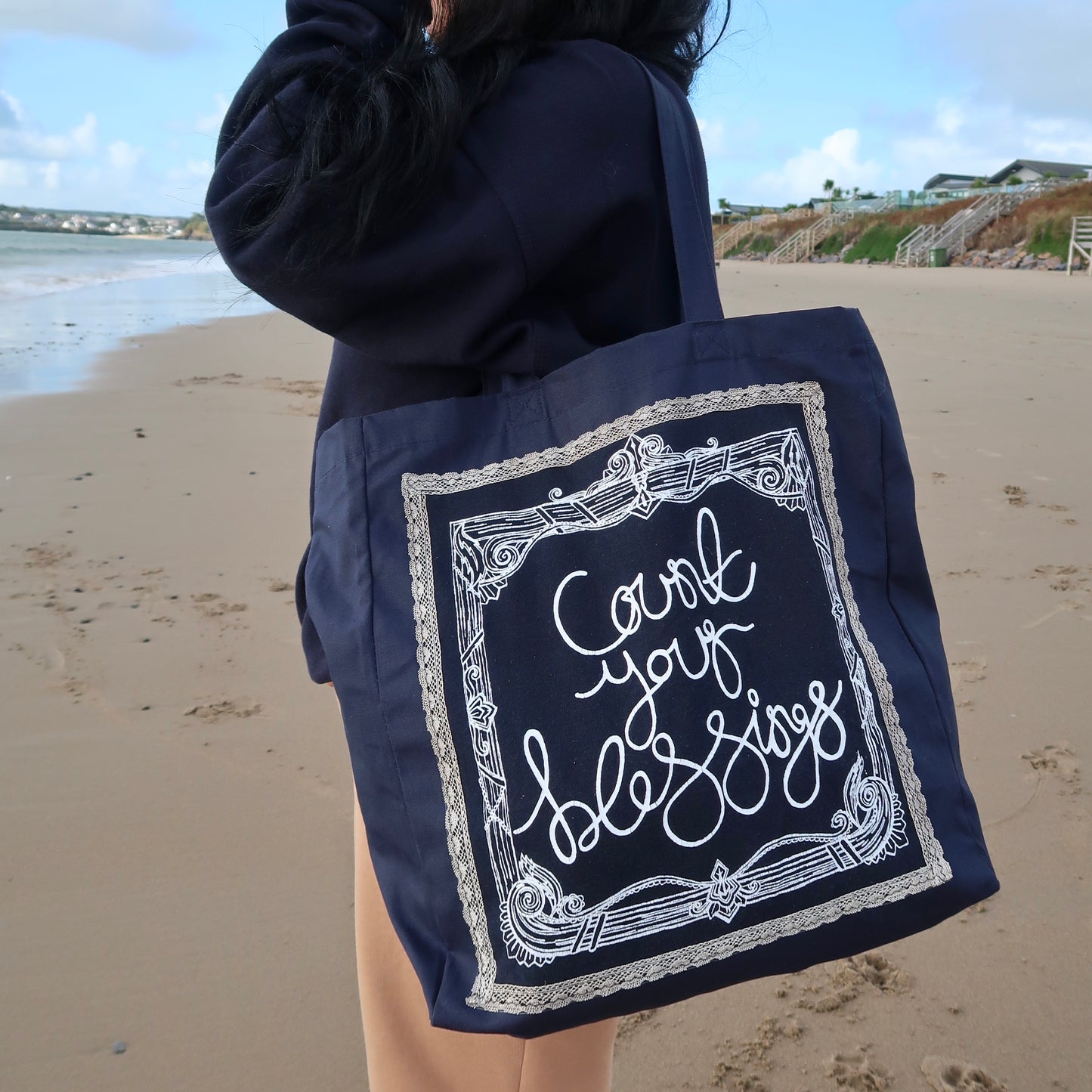 count your blessings tote bag - navy