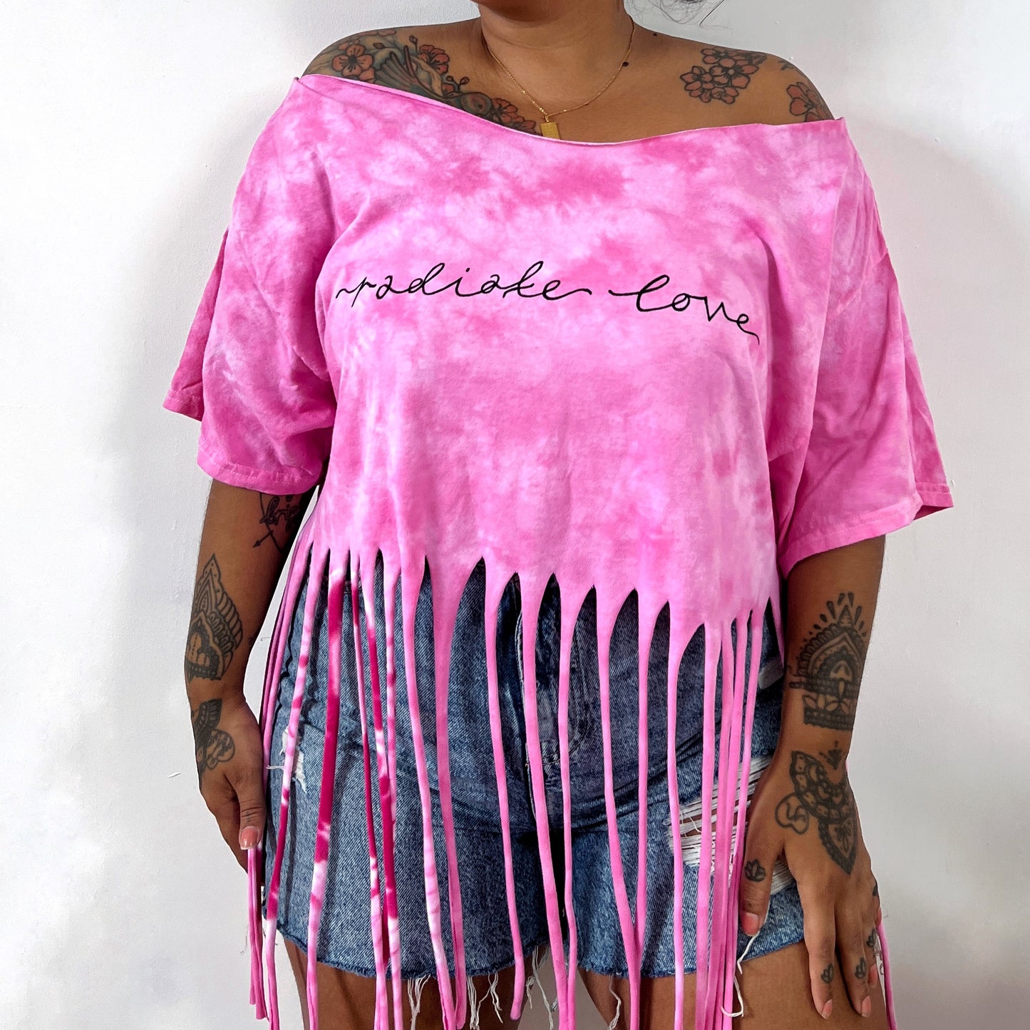 radiate love tie-dye tassel top