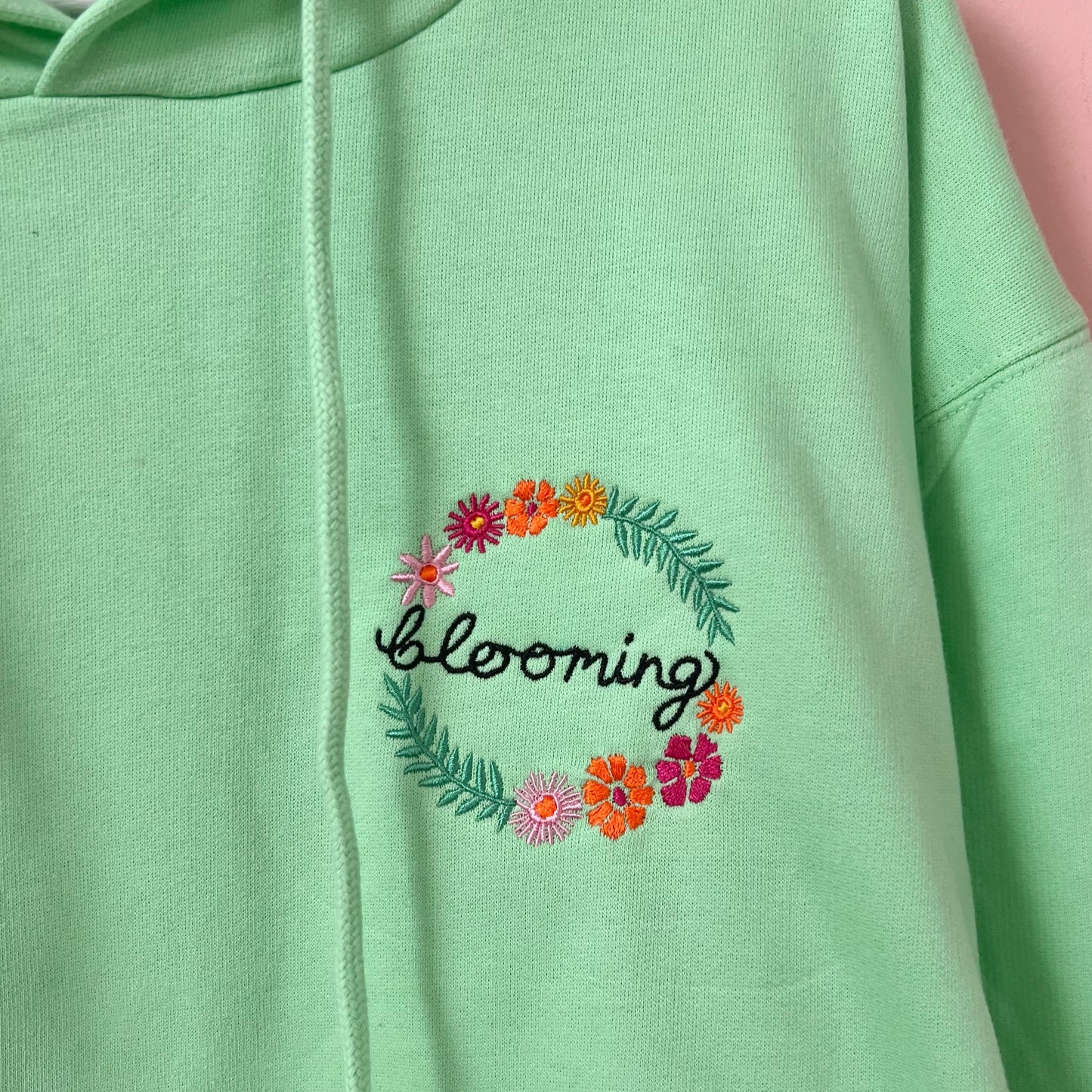 blooming embroidered hoodie - mint