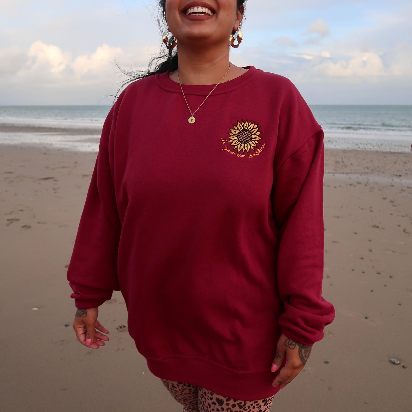 be your own sunshine embroidered sweatshirt - burgundy