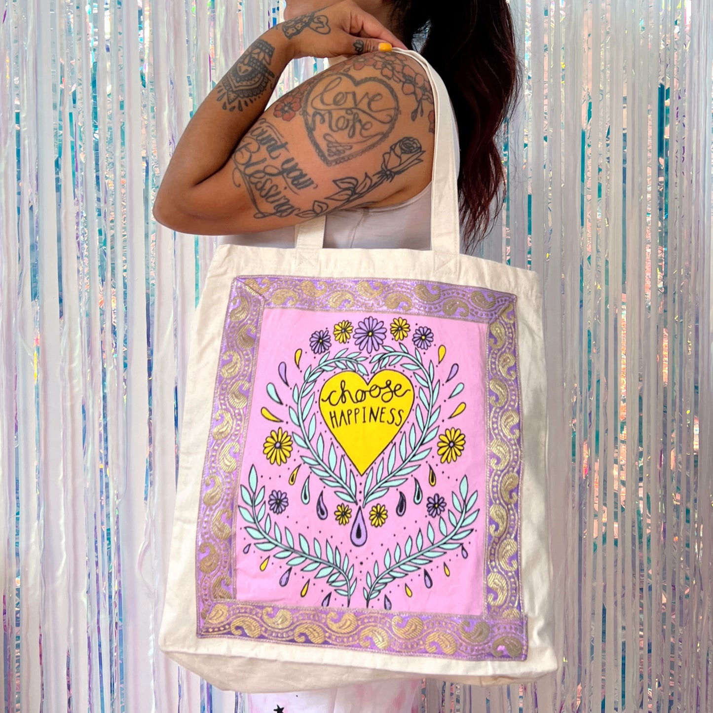 choose happiness tote bag - pink