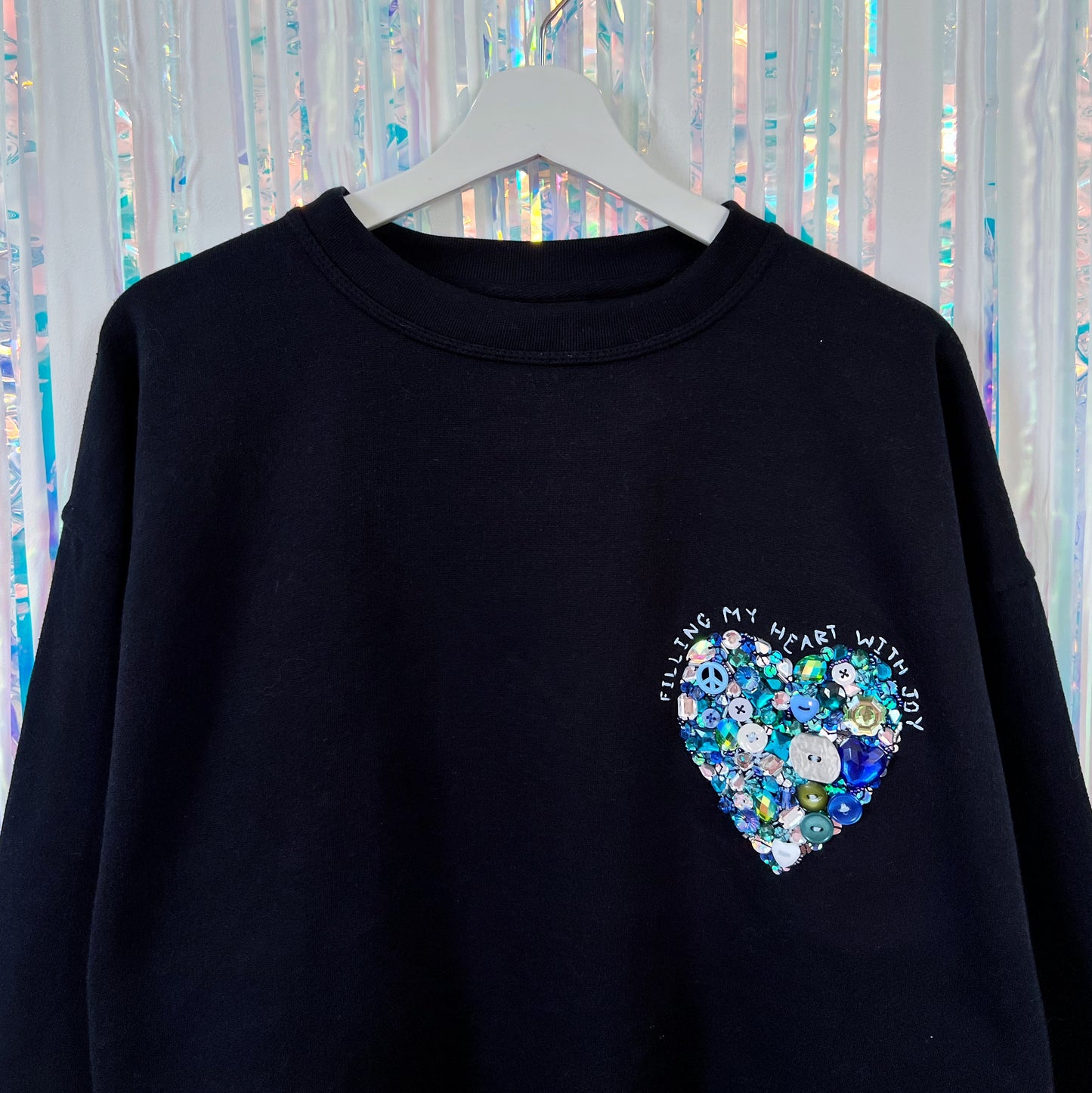 filling my heart with joy - hand-embellished sweatshirt - navy