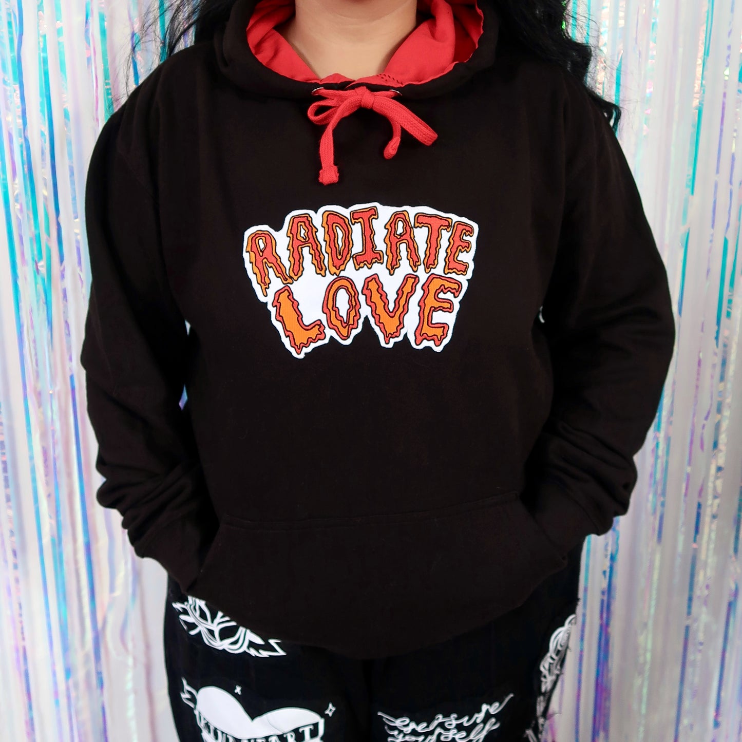 radiate love embroidered hoodie - black & red