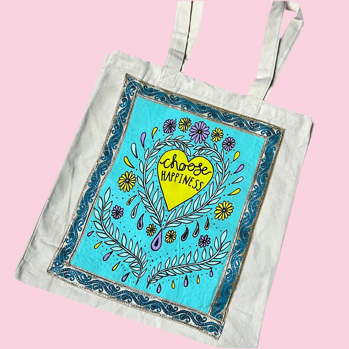 choose happiness tote bag - aqua