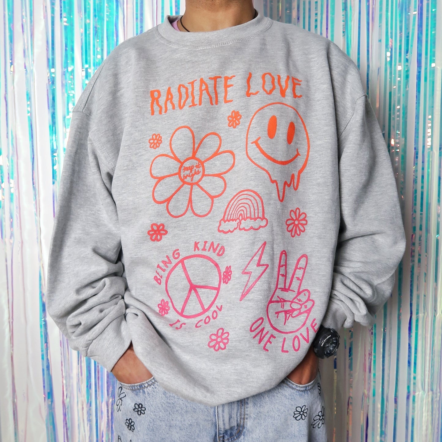 hippie heart sweatshirt - light grey