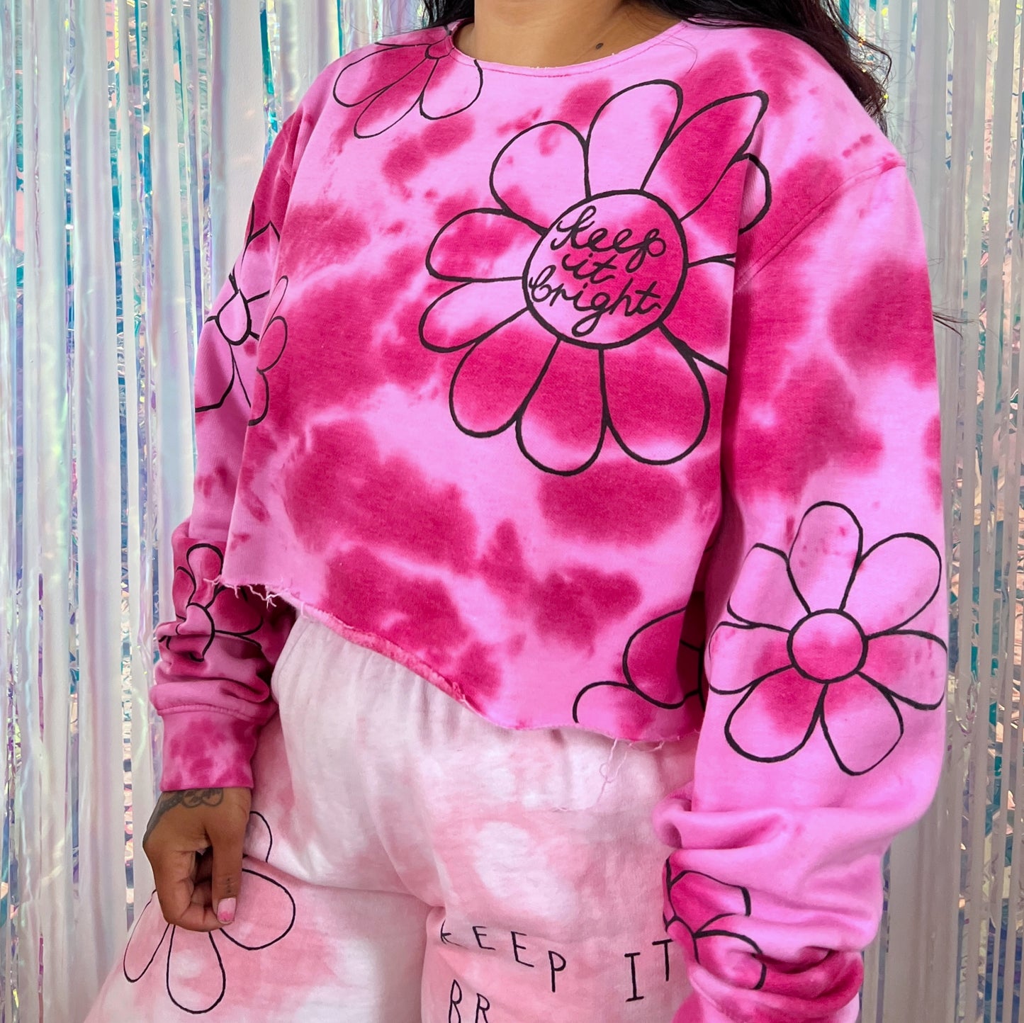 flower power tie-dye crop sweatshirt