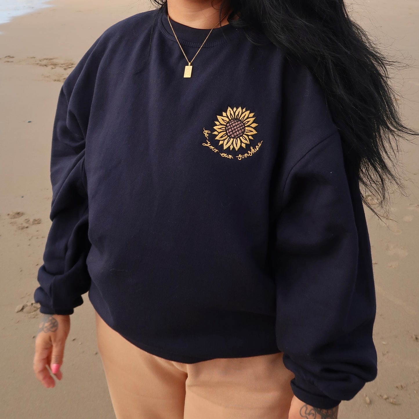 be your own sunshine embroidered sweatshirt - navy