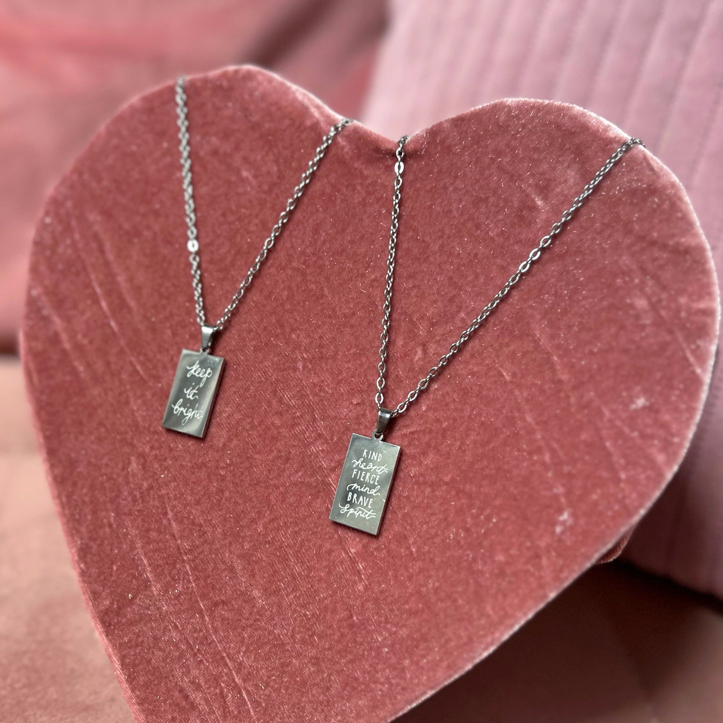 kind heart fierce mind brave spirit double-sided necklace - silver