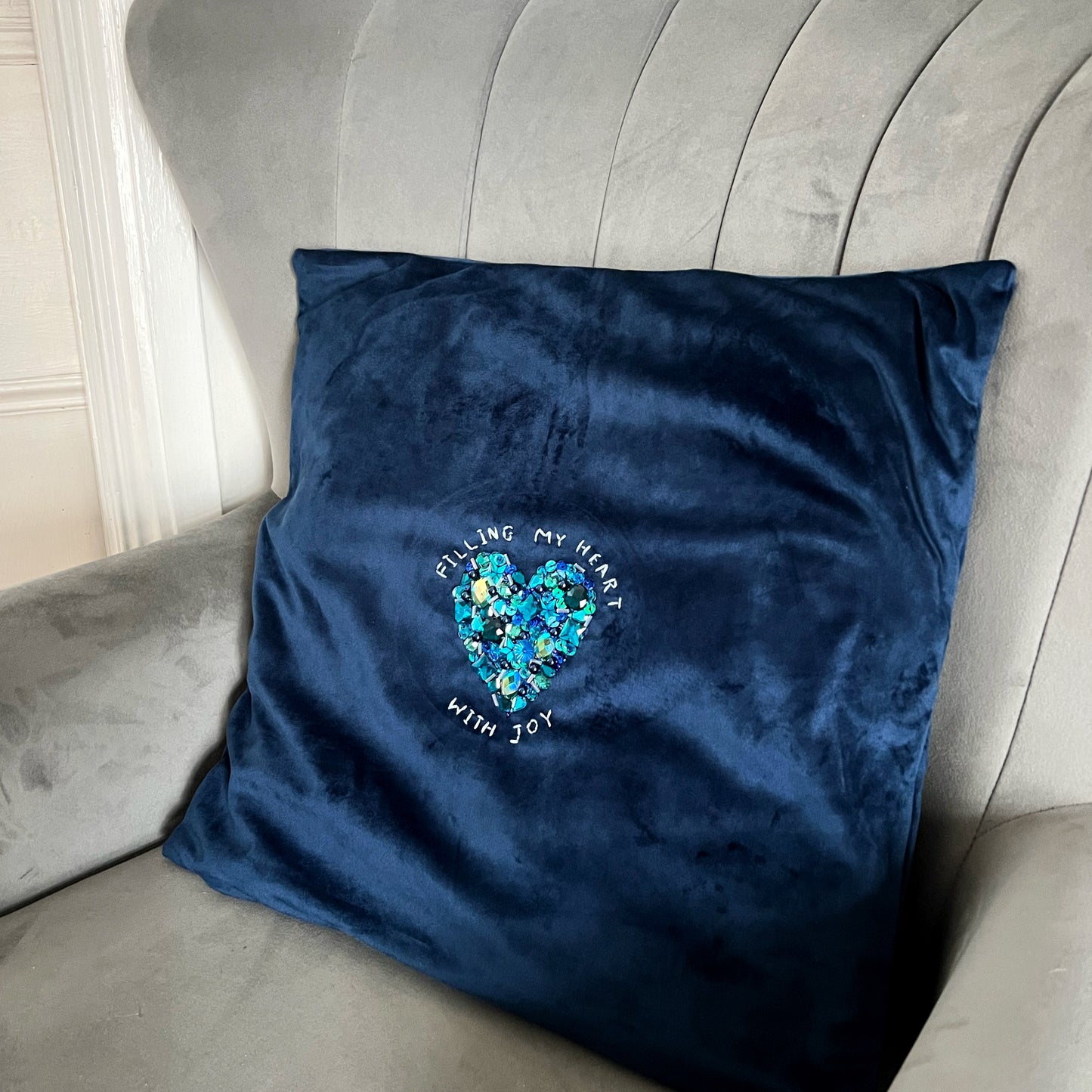 filling my heart with joy embellished cushion