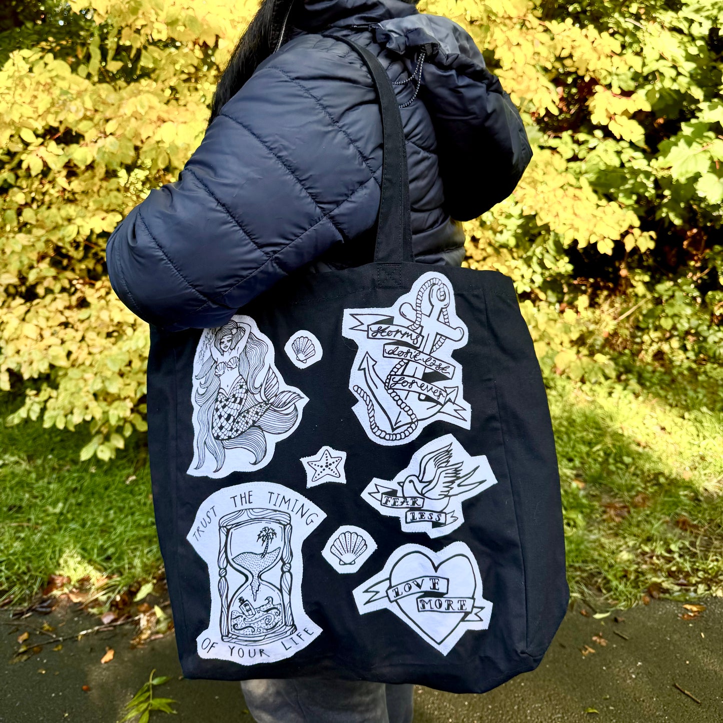 nautical tattoo flash tote bag