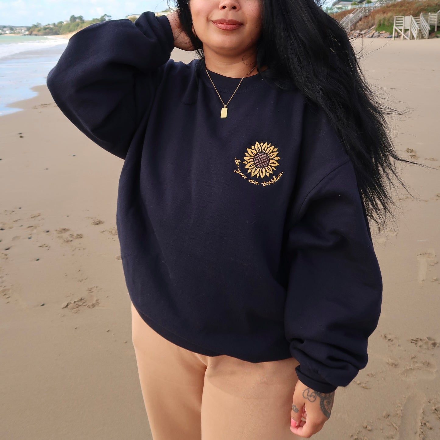 be your own sunshine embroidered sweatshirt - navy